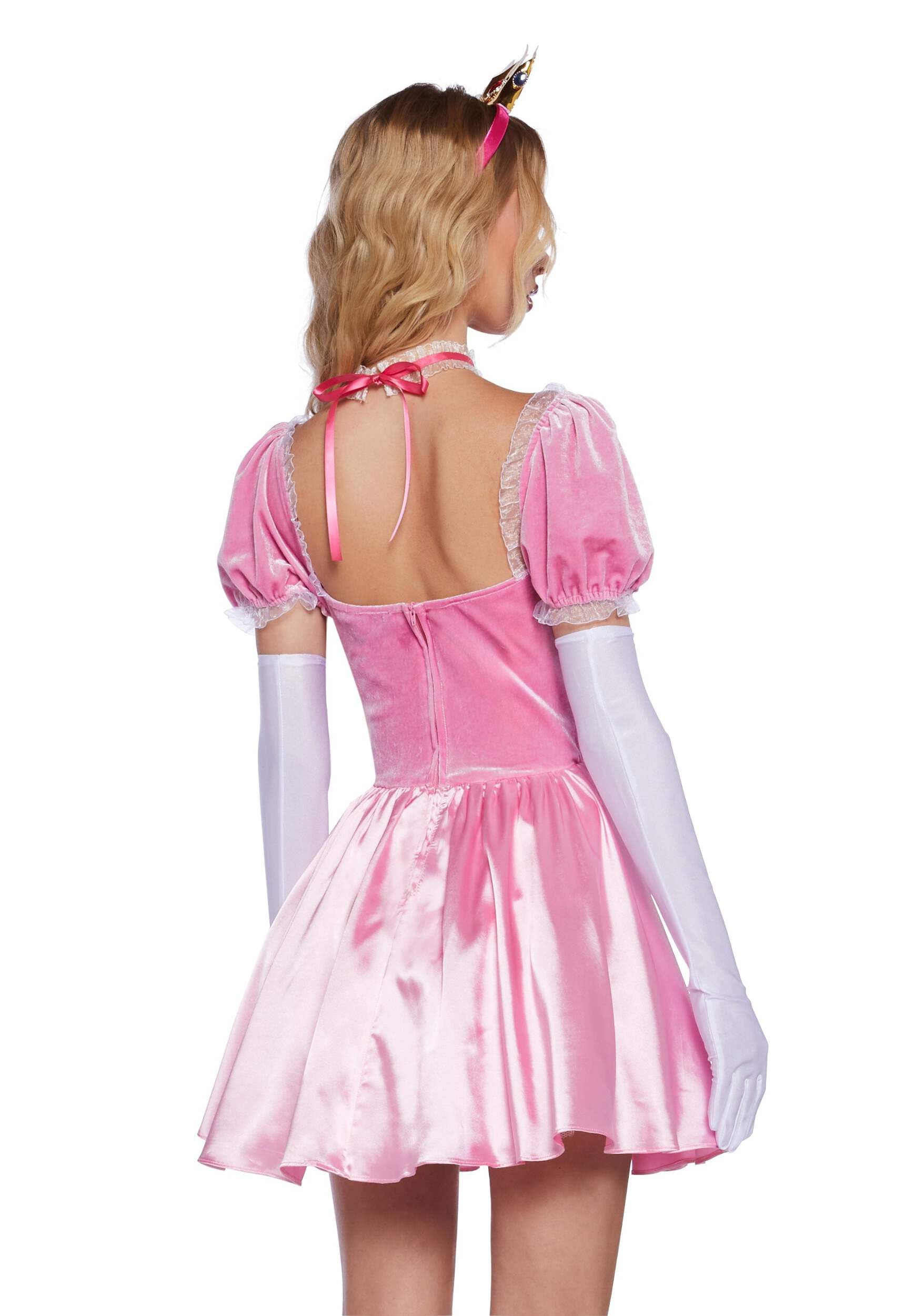 Dolls Kill Super Video Game Princess Inspired Costume - Peach Mini Dress and Crown by Trickz N' Treatz: Small