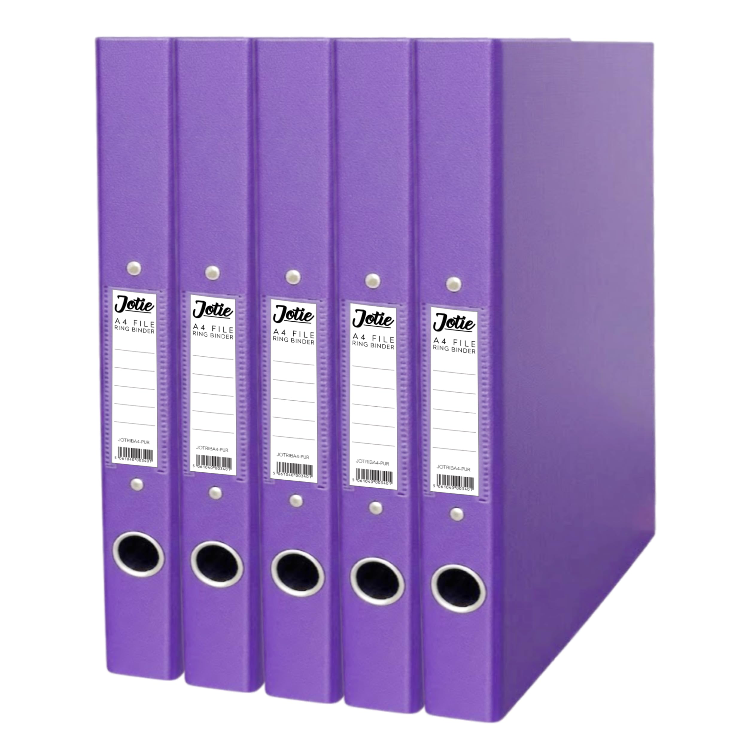 Jotie A4 Ring Binder Folder, Durable 2 Ring A4 Binder for Files & Documents, 40mm Spine, 250 Sheet Capacity, Thumb Hole & Spine Label, Office School File Storage, Purple, Pack of 5