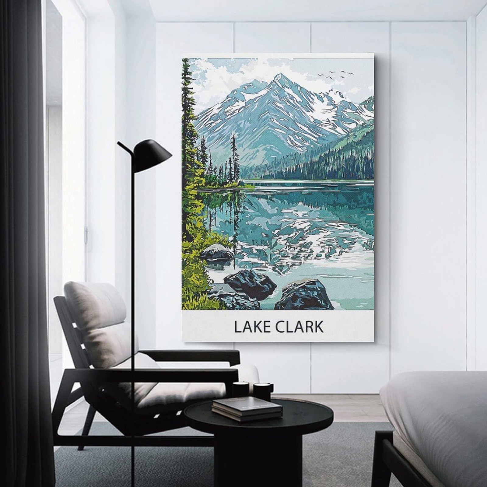 Junmoney Lake Clark Mountain View Room Decor Wall Art, 16x24inch(40x60cm), for Office, Study Or Home Workspace, Decorative Artwork for Productive Spaces