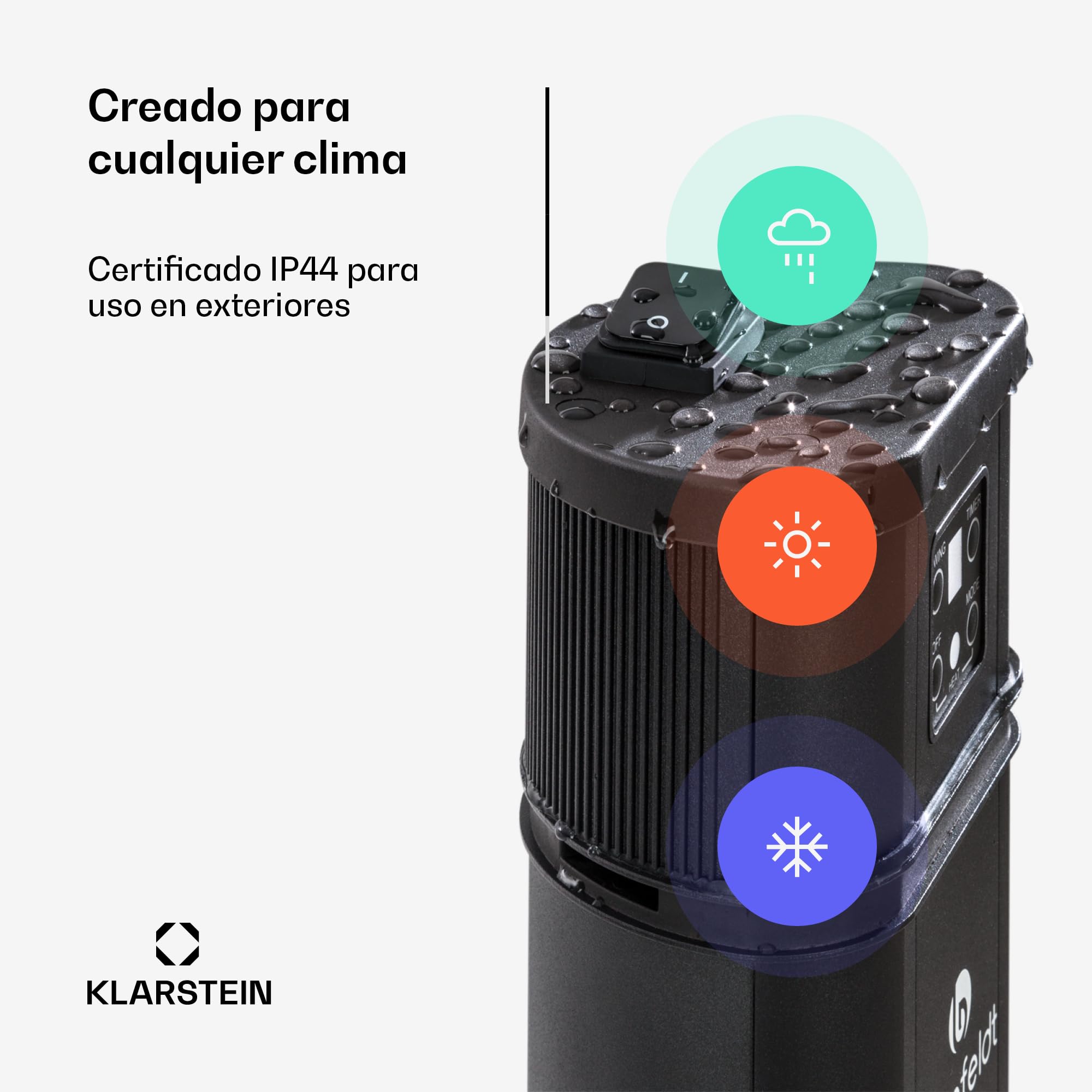 Klarstein Radiador Electrico Bajo Consumo, Calefactor para Patio o Terraza de 2000W, con Oscilación, Eficiencia IP44, Calefactores Jardín, para Exterior