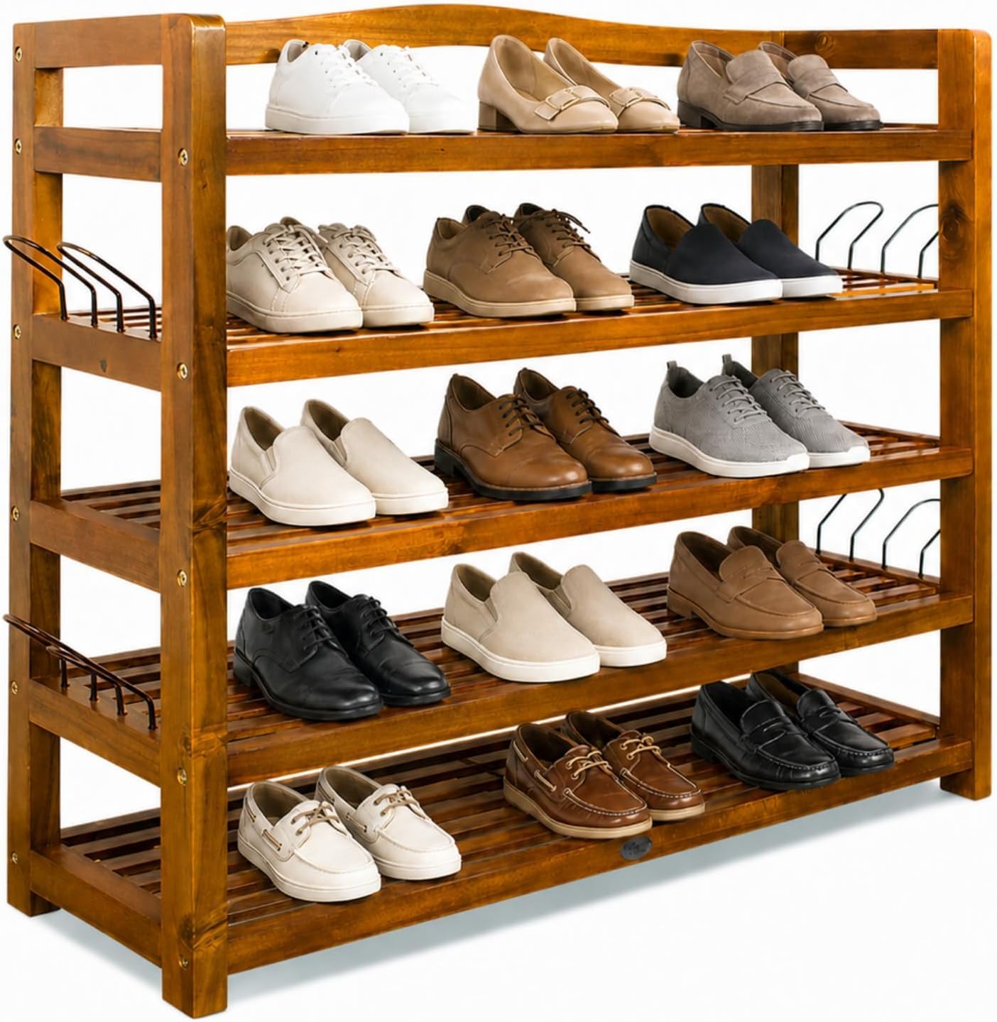 Casaria® Schuhregal mit 5 Ebenen 95x26x82cm FSC®-Zertifiziert Akazien Holz Massiv Bad Diele Flur Bad Schuhschrank Schuhaufbewahrung Schuhständer Braun