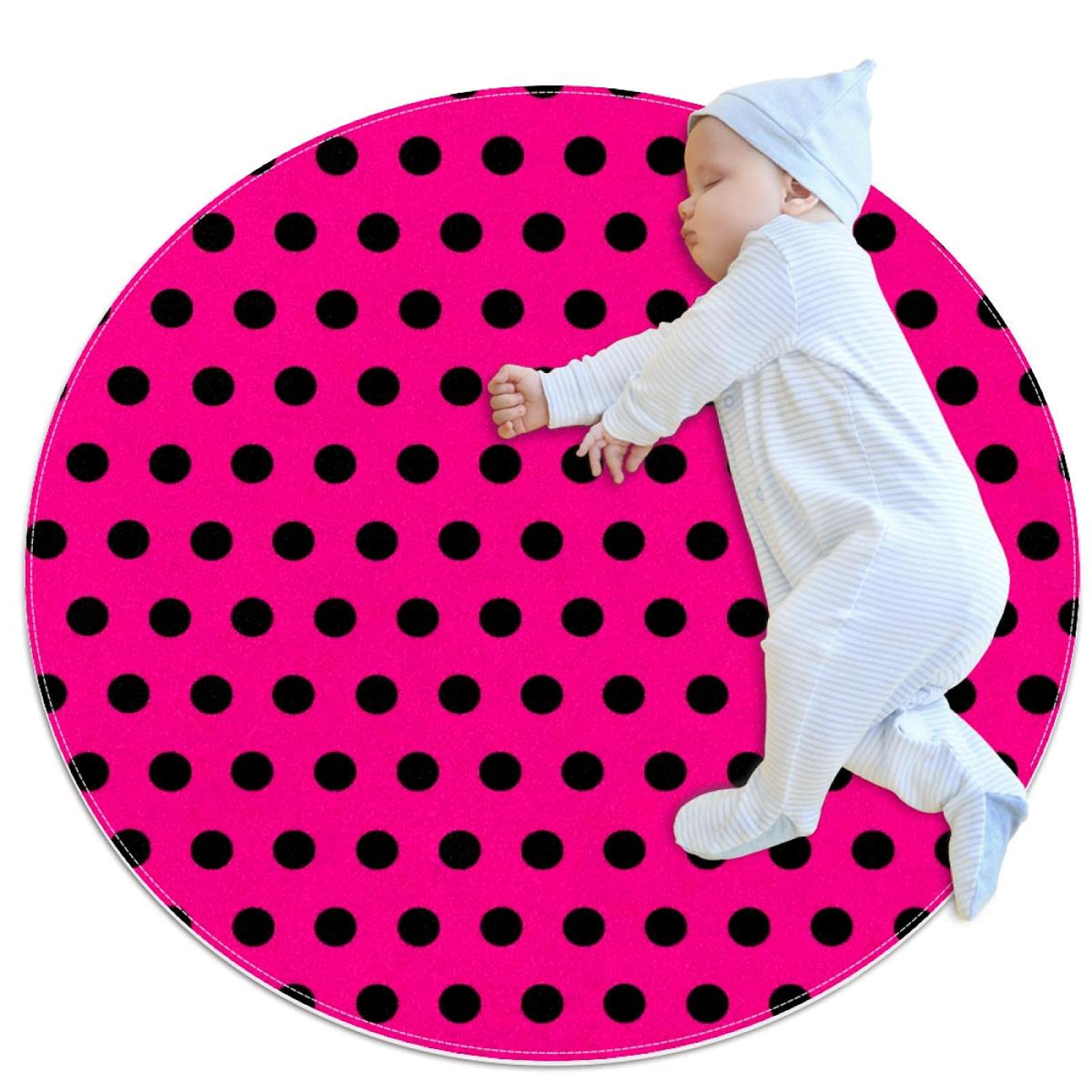 Tapis de salle de bain antidérapant rond 1m à pois sécurisé et doux