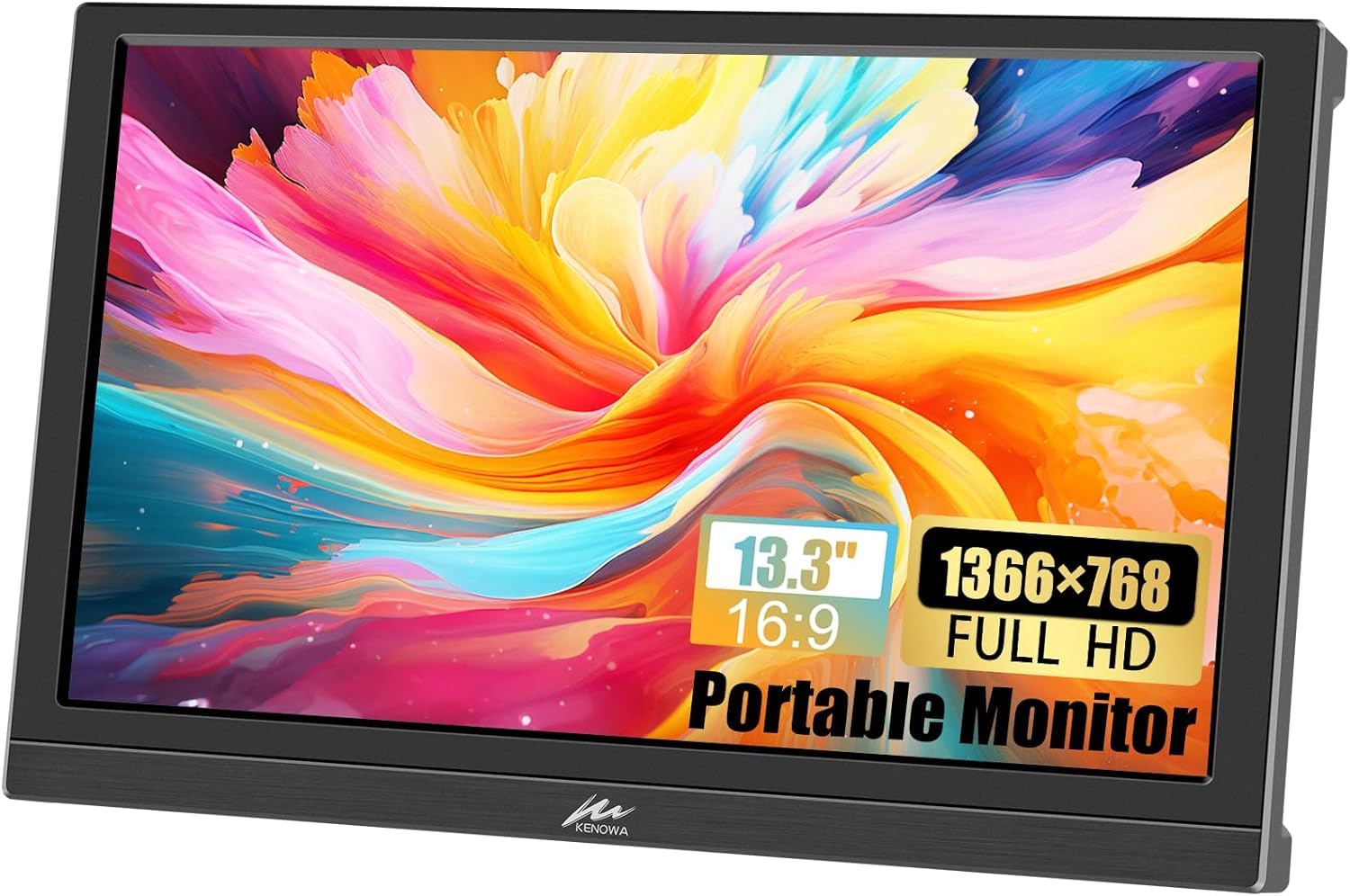 Kenowa Monitor portátil VGA de 13,3 Pulgadas, Pantalla FHD 1366 x 768, Pantalla LCD Externa, con Conector HDMI VGA para Auriculares PS3, PS4, Mac, Raspberry Pi, Ordenador portátil