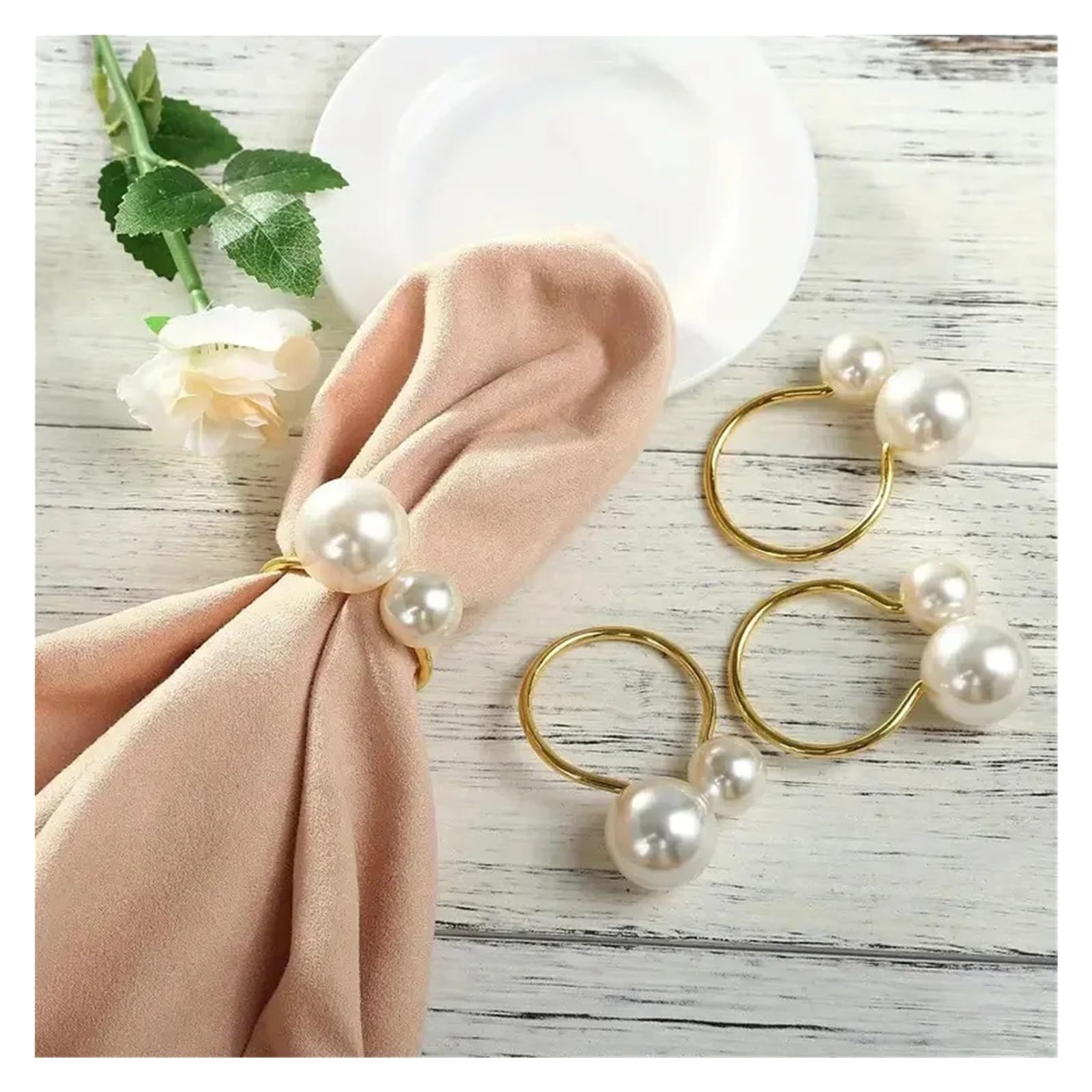 Serviettenringe mit Kunstperlen, für Hochzeit, Party, Tischdekoration, elegante Metall-Kerzenhalterschnallen, 36 Stück