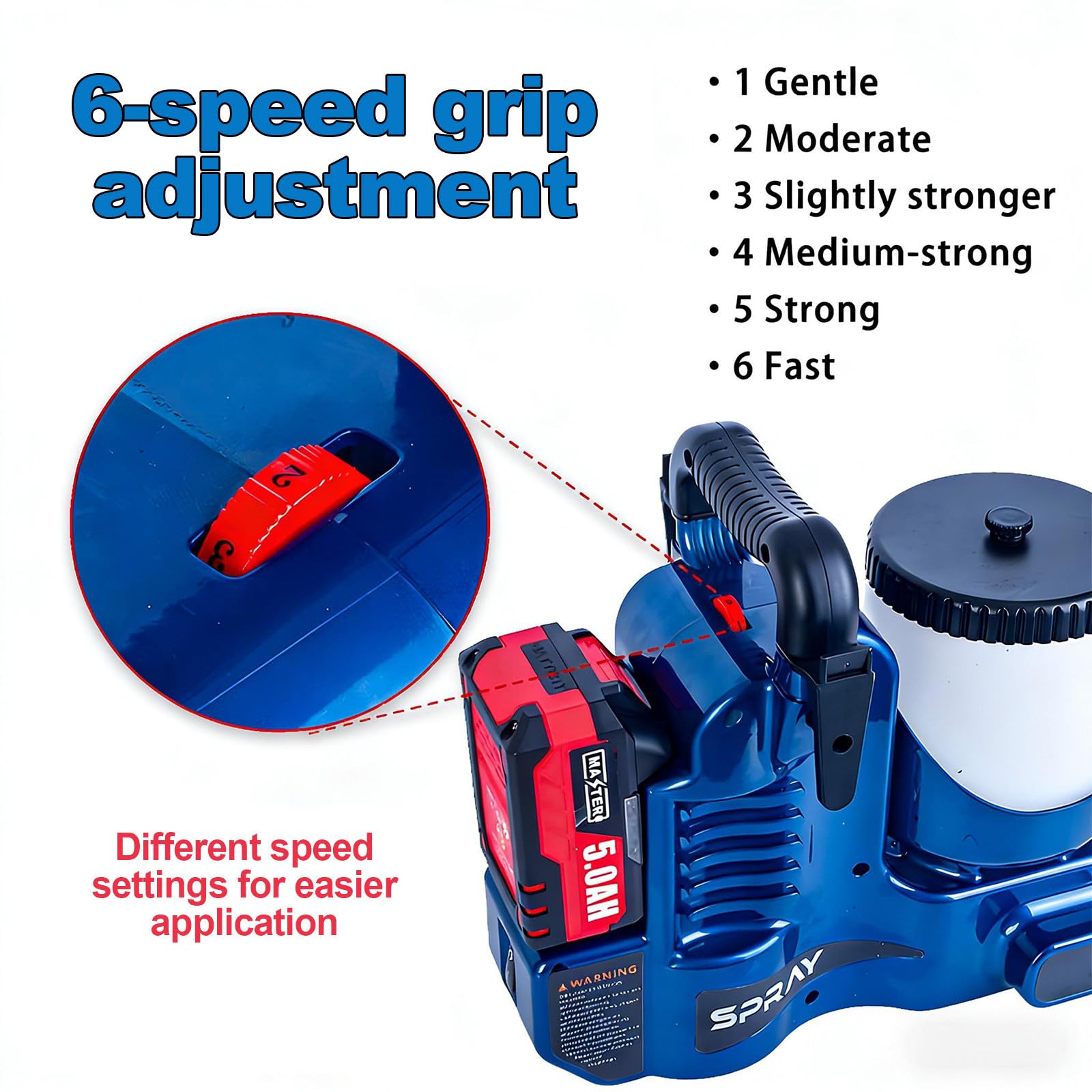 Pistola Pintura Sin Aire 500w Inalámbrica,21v Litio,1,2l Tolva,1,1l/Min Caudal,6 Velocidades,15mpa,para Pintura Látex,Laca,Casas Y Reformas Pequeñas Red-3Battery