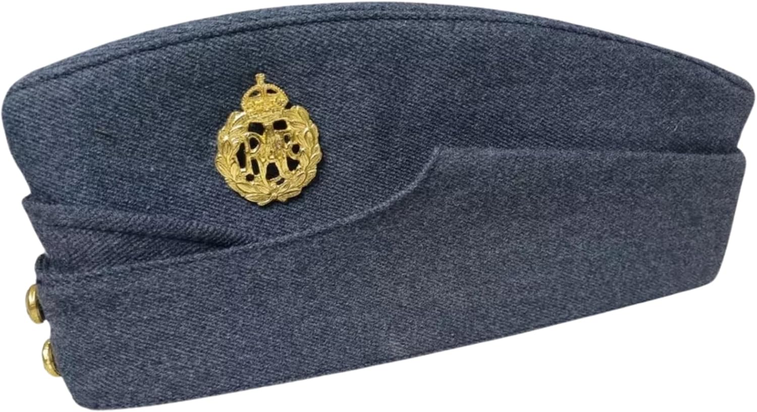 WWII British R.A.F. Blue Wool Early War Side Cap, 7 7/8, Gold Bakelite Insignia