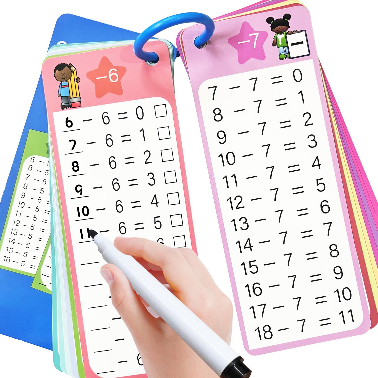 Karty flash do odejmowania 1-12, 15 szt. tabeli czasów, z markerami suchościeralnymi, pierścień do sortowania, 1., 2., 3. klasy, edukacyjna gra odejmowania matematyki dla dzieci klasa dom