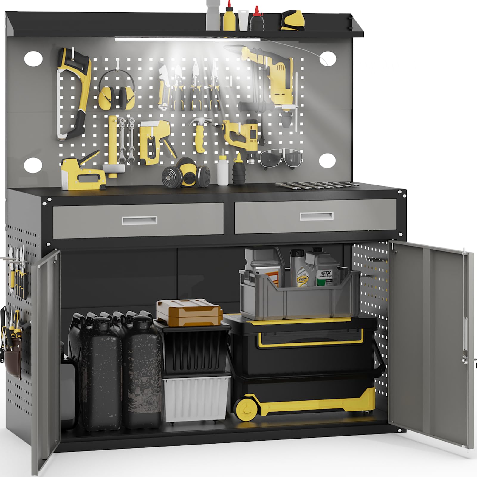 48' Heavy Duty Workbench with Drawers and Lockable Storage Cabinet (HAK)