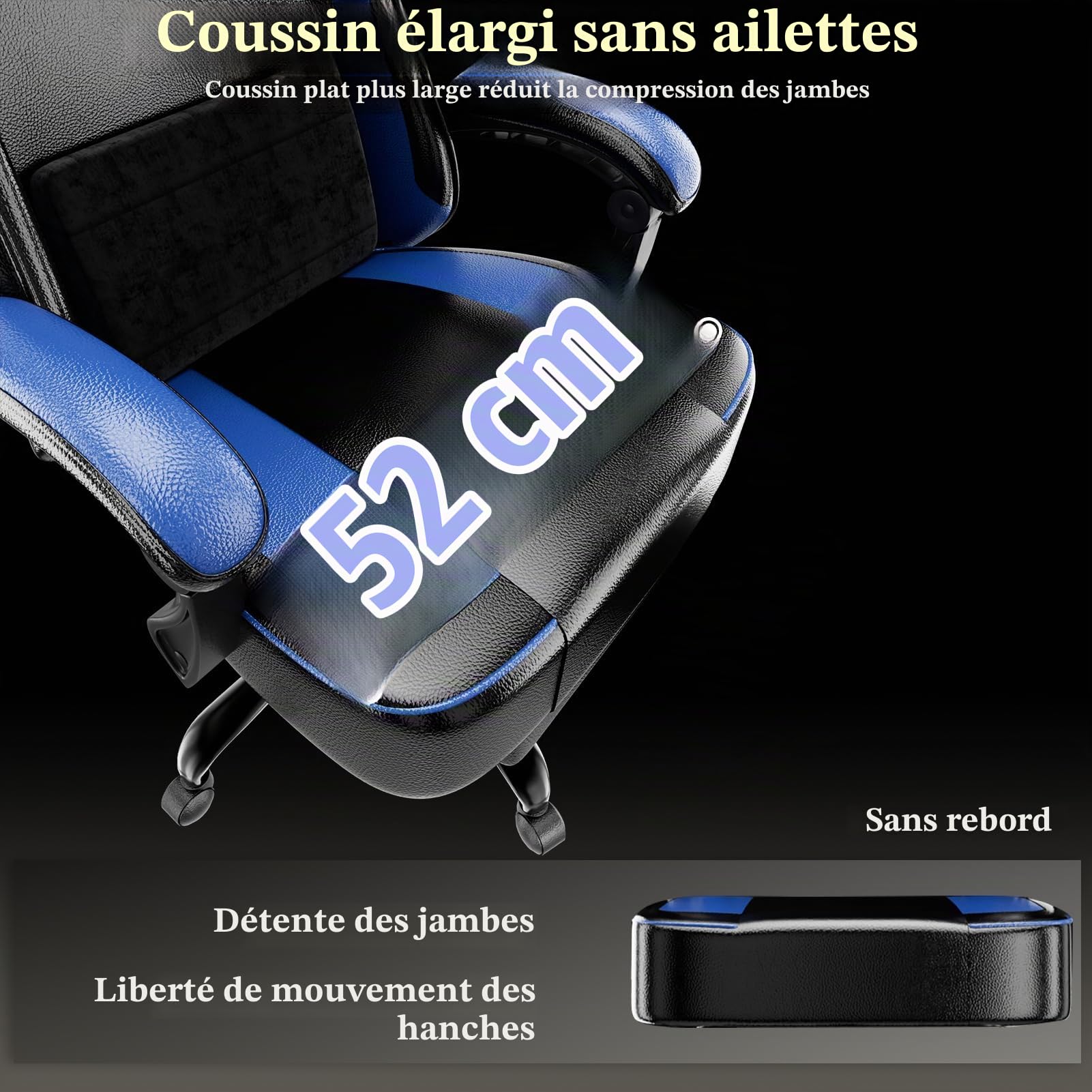 Fauteuil Gaming Chaise Gaming Ergonomique (Bleu + Noir)