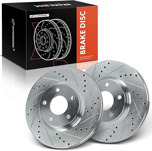 A-Premium Rotores de freno de disco delanteros perforados y ranurados de 11.69 pulgadas (11.693 in) compatibles con modelos Mazda - CX-5 2013-2017,
