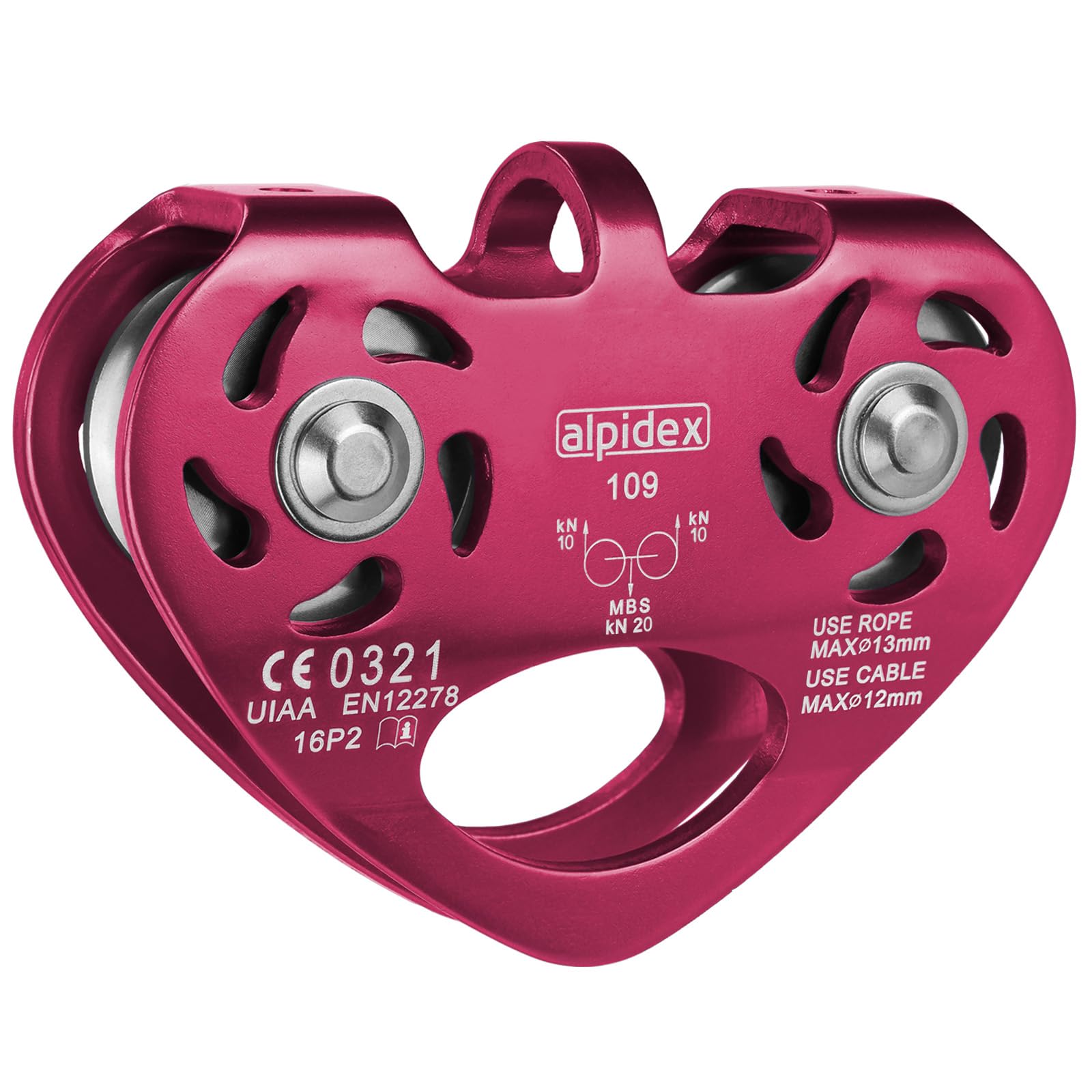 ALPIDEX polea de reenvío 20 kN Tandem Pulley para cuerdas textiles 13 mm cables 12 mm EN12278