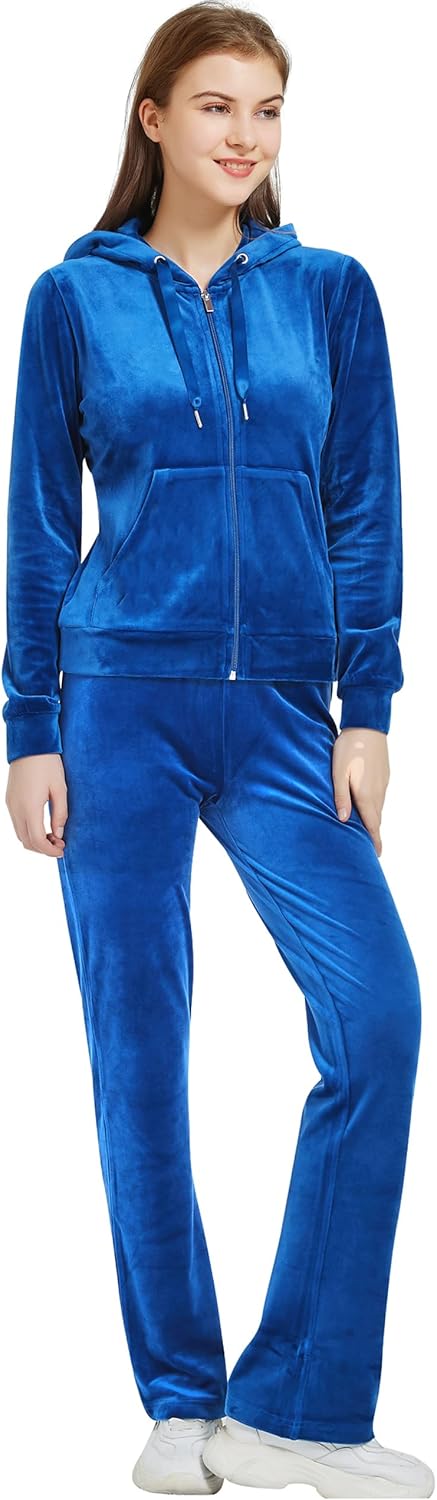 Woolicity Womens Sweatsuits Set Velour Tracksuit 2 Piece Outfits Set Zip Up Hoodies and Pants Sportswear Jogging Set - Image 2