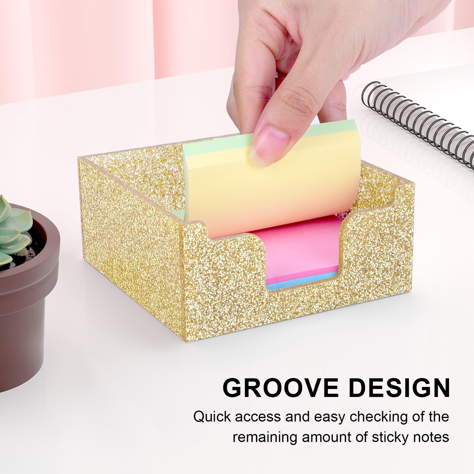 Desk Note Pad Organizer Gold Metal Sticky Note Holder Cube - 3.74 X 3. ...