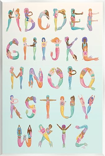 Stupell Industries Placa de pared con letras del alfabeto de sirena por Joylark Studio