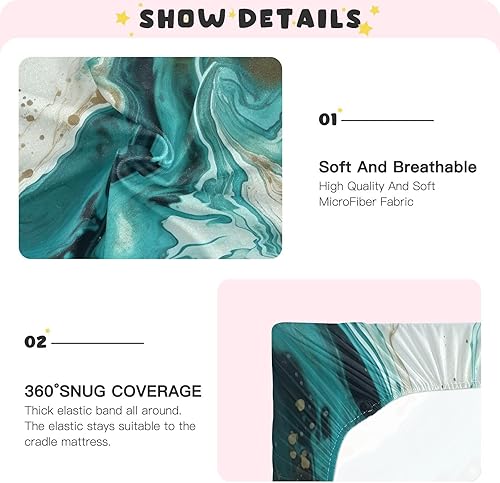 Miniatura 5 de Kigai Fitted Crib Sheet for Boys Girls,Gold Green Marble Jersey Knit Baby Sheet for Standard Crib and Toddler Bed Mattresses, Cozy Soft Breathable,