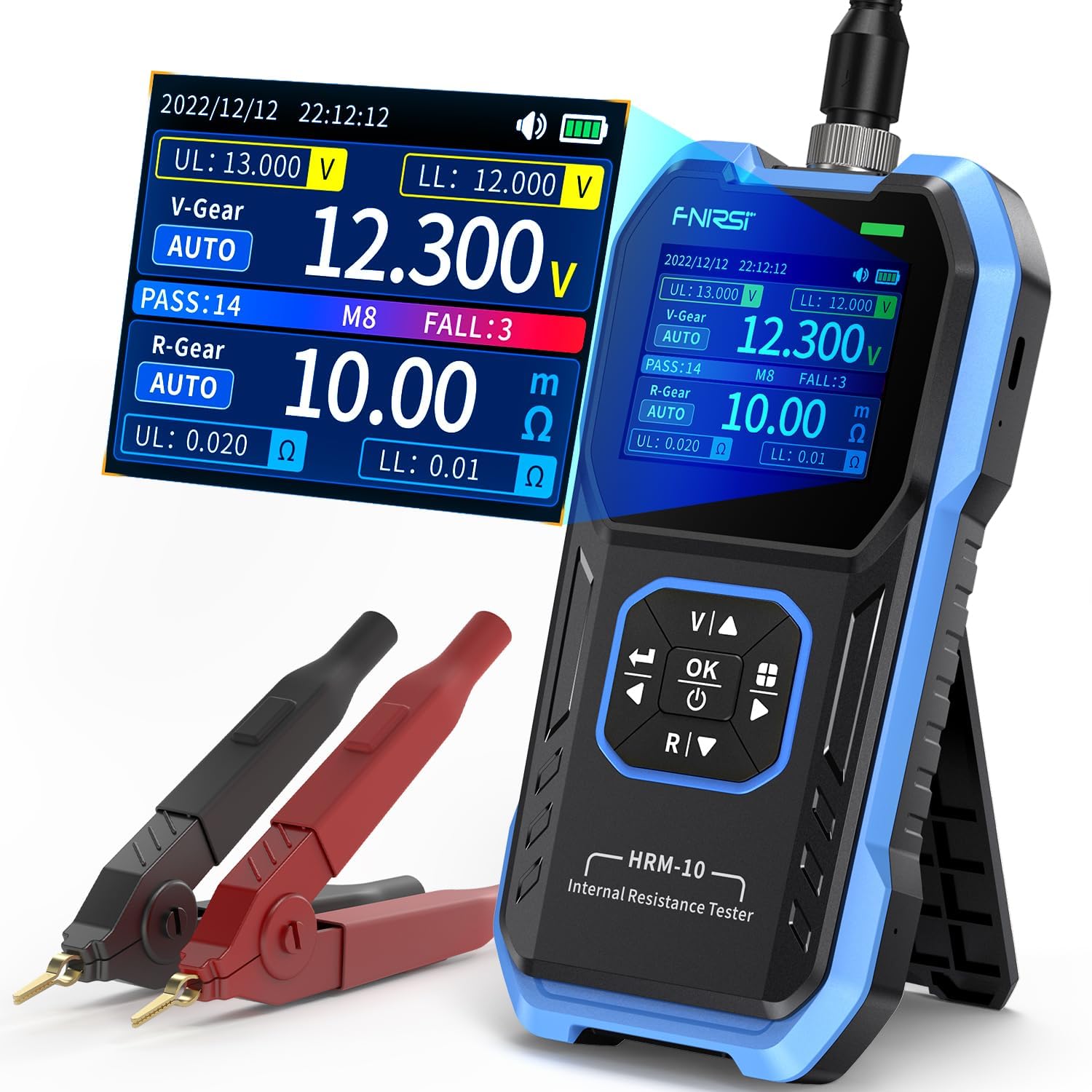 Batteriekapazität Innenwiderstandstester Tragbarer Multifunktionaler 4 Draht Tester für Batterien 100V 200 Ω Internes Widerstandsmessgerät und Genaues Spannungsmessgerät Widerstandstester HRM-10