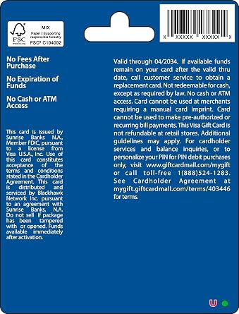 Visa Physical Gift Card $200 (plus $6.95 Purchase Fee)