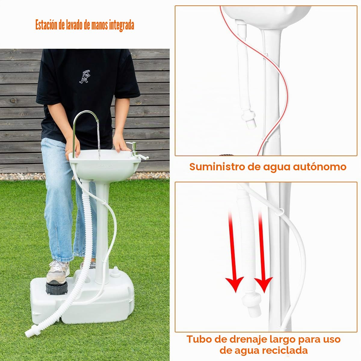 GIANTEX Lavabo Portátil, Fregadero para Exterior, Estación de Lavado para Camping, Depósito de 17 L, con Ruedas, Toallero y Dispensador de Jabón, 51 x 33 x 102 cm