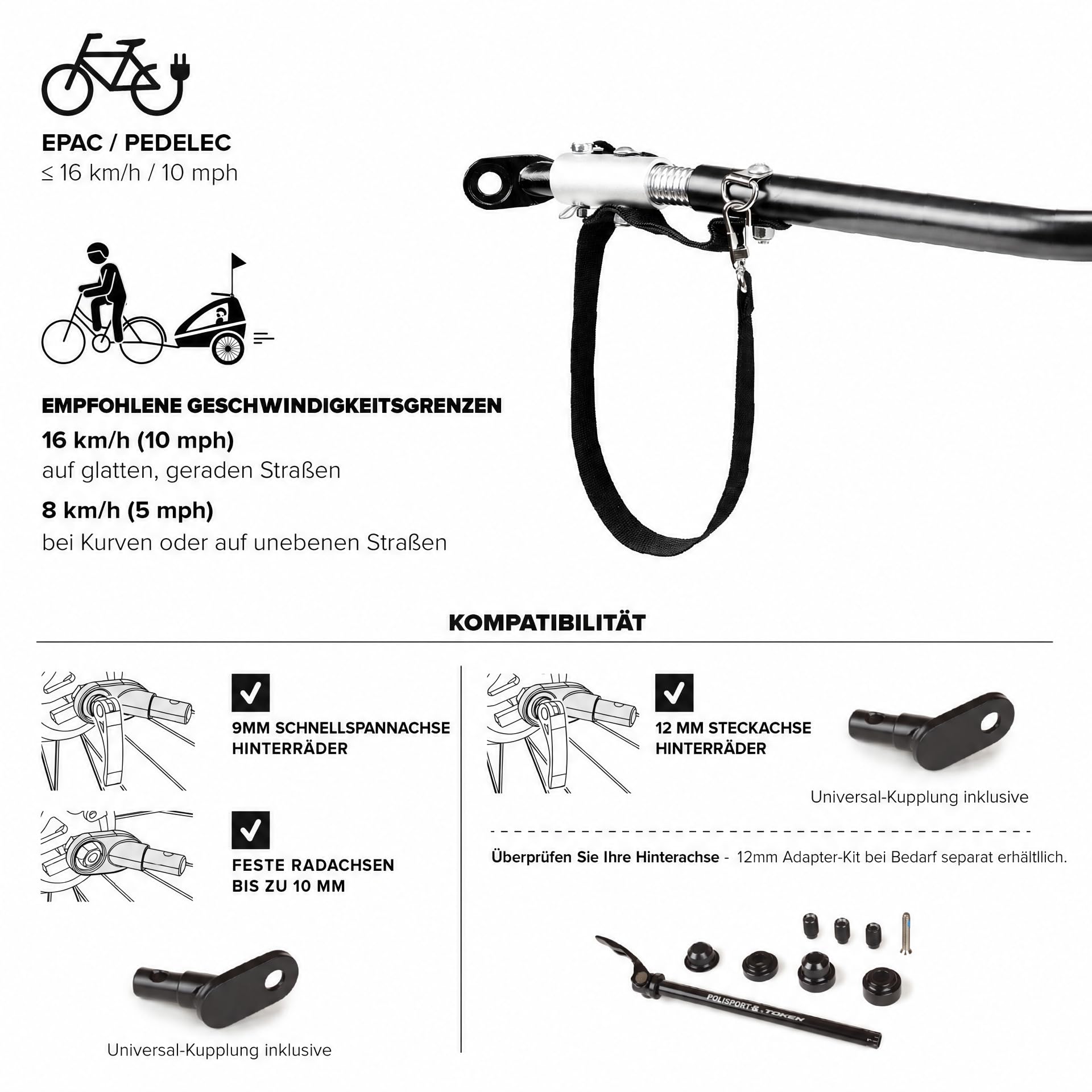 Polisport Kinderfahrradanhänger 2-in-1 mit Kinderwagen, Schwarz/Grau