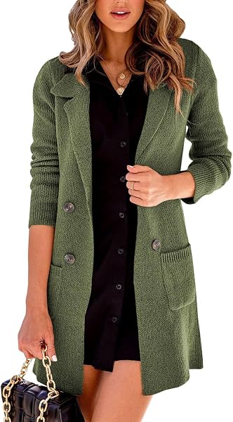 Danedvi Women Open Front Lapel Collar Cardigan Button Down Long Sweaters…