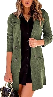 Danedvi Women Open Front Lapel Collar Cardigan Button Down Long Sweaters Cardigan Solid Outerwear Coats