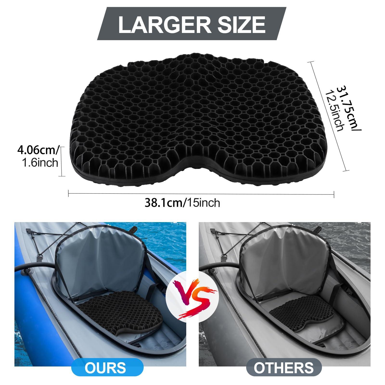 Cuscino del Sedile per Kayak Antiscivolo in Gel Pet, 2 Black