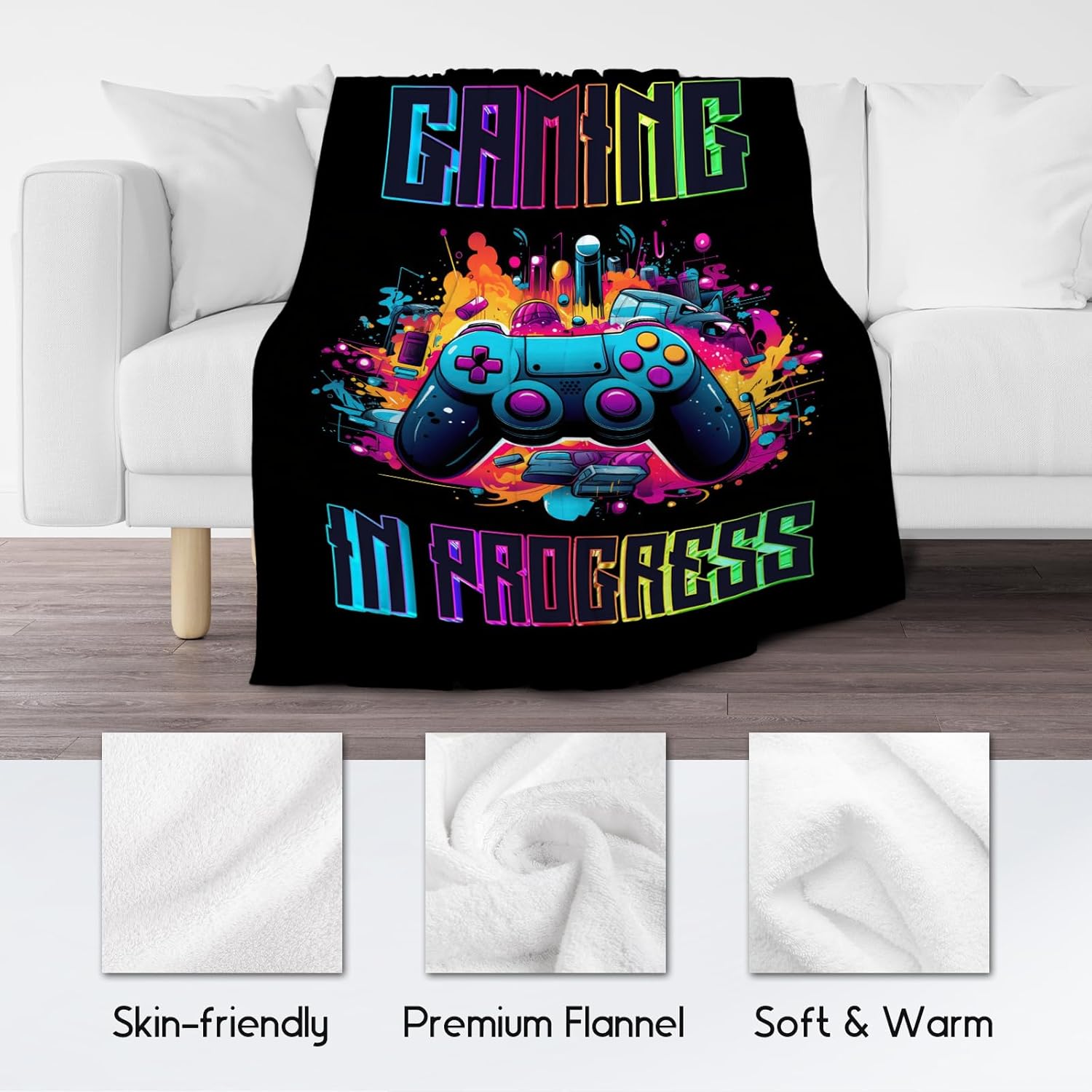 Boy Blanket - 60x80 Inches Cool Gaming Throw for Boys, Men - Black Cozy Fuzzy Blankets for Bed, Living Room