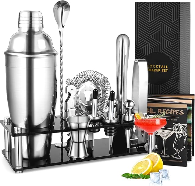 Cocktail Making Set, Homeasy Cocktail Shaker Set 13 Pcs Professional Stainless Steel Cocktail Accessories Set with Stand, Recipes and Bar Accessories for Home Bars and Outdoor Events