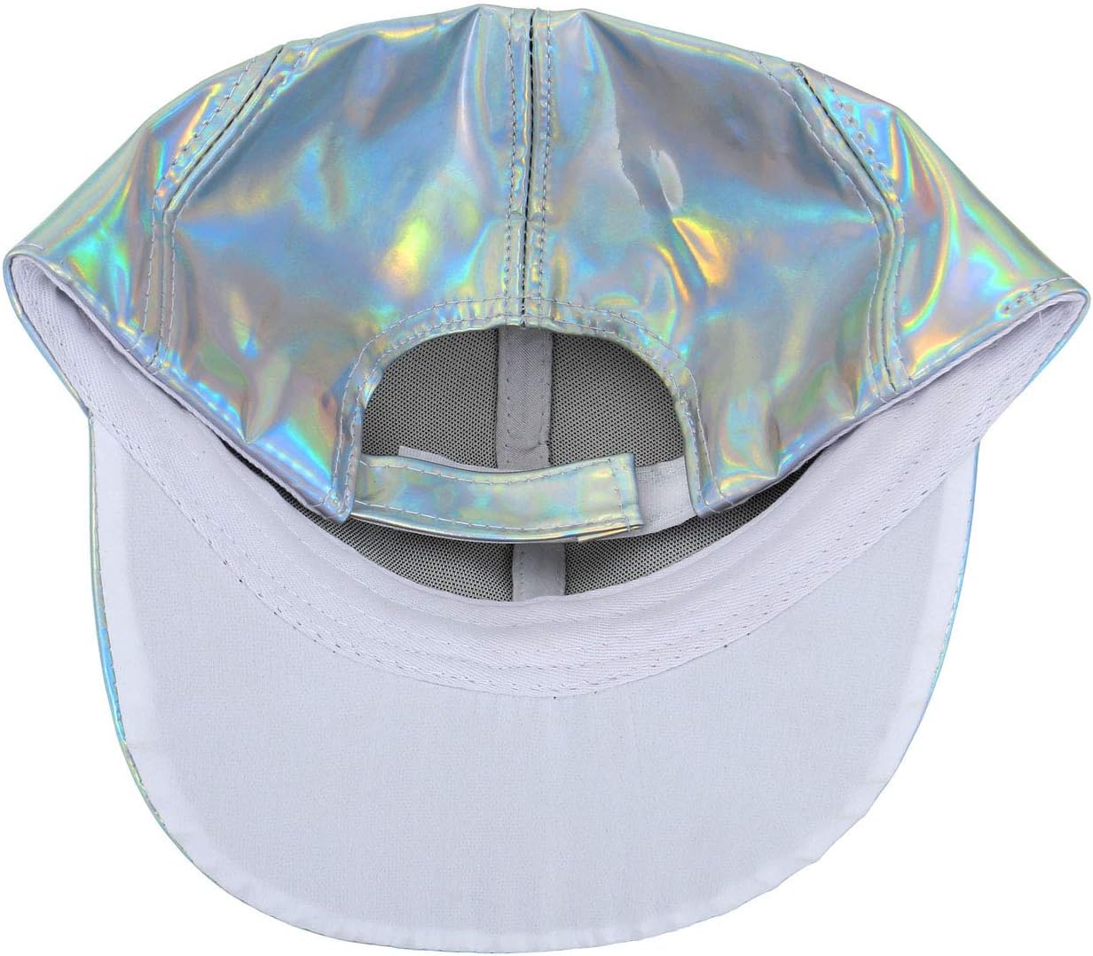 FALETO Adjustable Shiny Holographic Baseball Cap Rainbow Reflective Hip Hop Rave Hat Metallic Casual Cap - Image 3