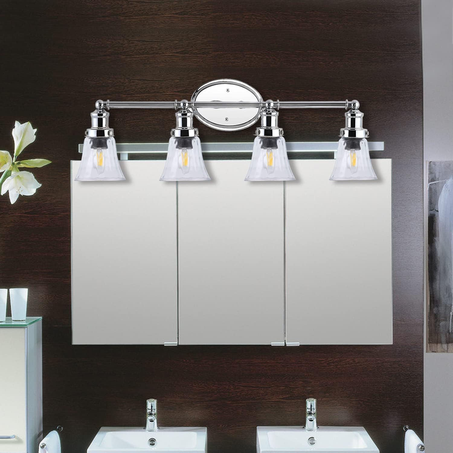 Glass Covers for Ceiling Fan, Glass Shade Replacement for Light Fixture, 4 Pack Glass Globes Clear Water Ripple for Wall Sconce Vanity Lighting Chandelier Pendant Light, 2 1/8" Fitter