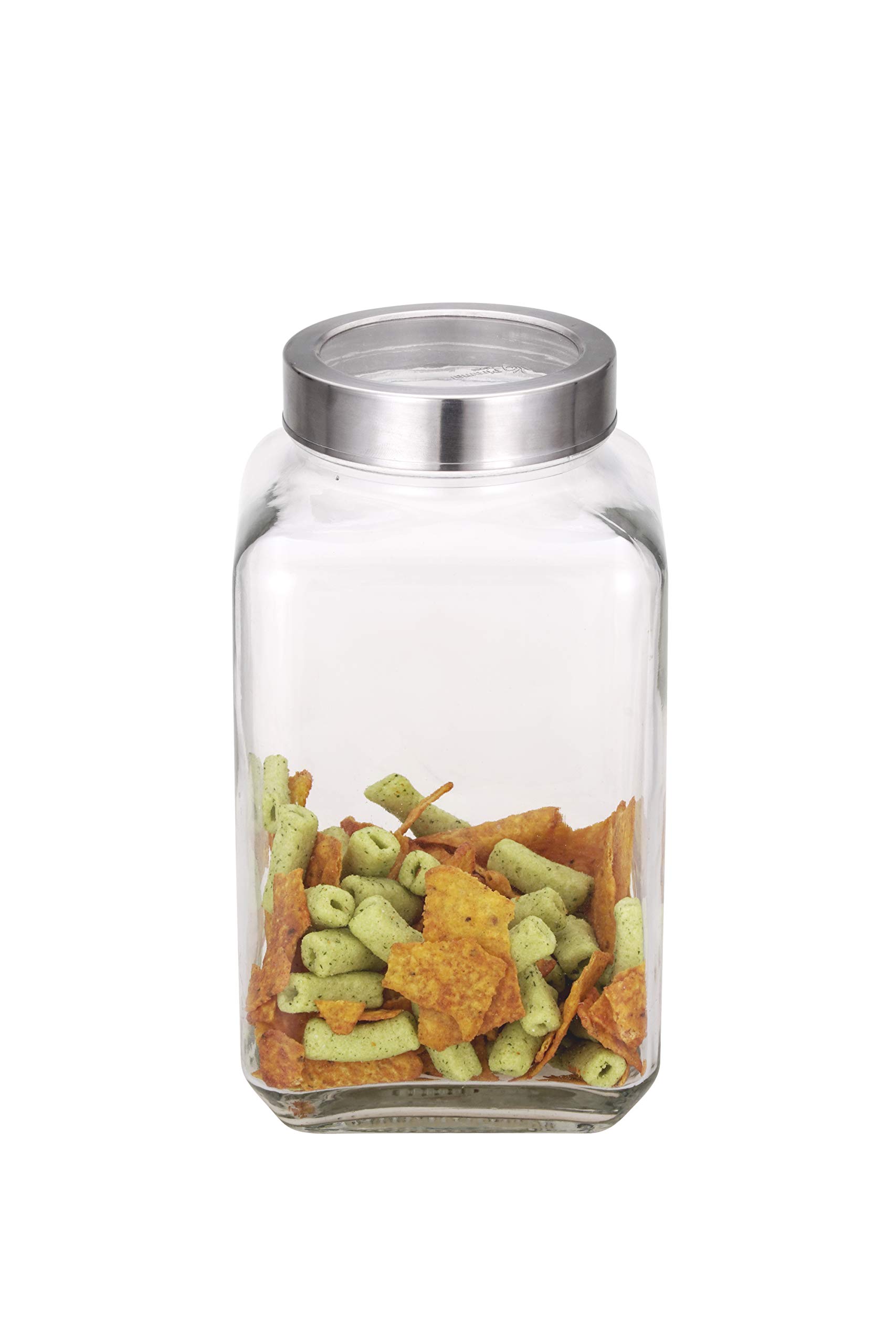 HIRVALL-Brothers Cube Glass Jar With Silver Lid For Kitchen Storage - (3 LTR / 3000 ML / 3 KG) - (SET OF 1)