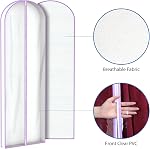 Zilink Breathable Dress Bags for Gowns 72" Clear Wedding Gown Garment Bag for Hanging Clothes with 4" Gussted for Long Evening Dresses, Fur Coat, Long garment Bags for Evens, Set of 2