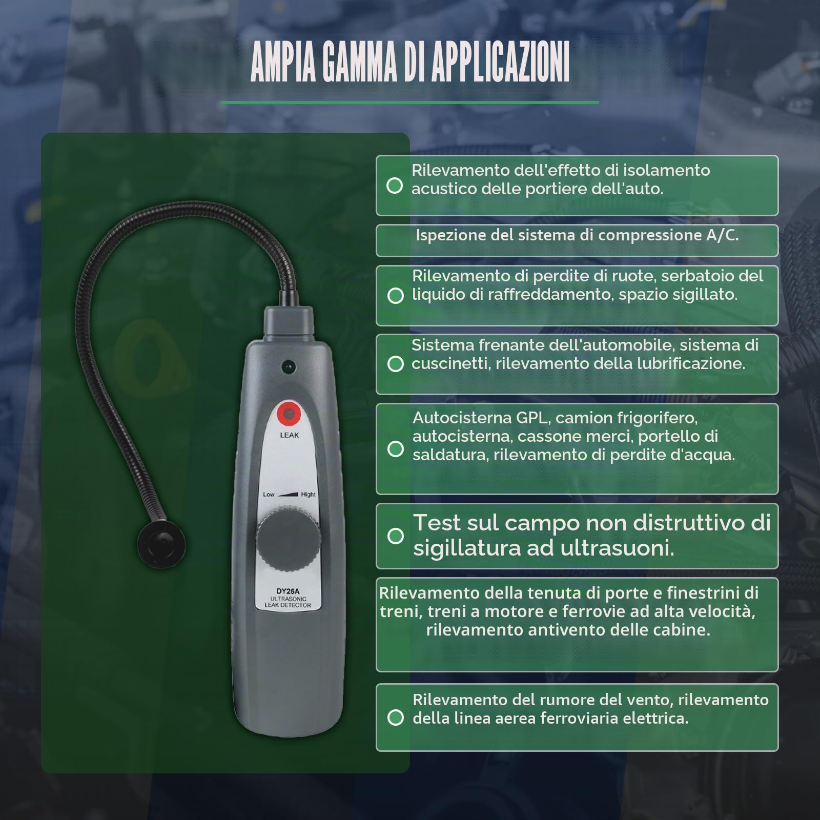 Rilevatore di perdite ad ultrasuoni, strumenti di rilevamento perdite Rilevatore di perdite d'aria 40KHz±2KHz Rilevatore di rumore automobilistico con cuffie Sensore sensibile sonda 420MM