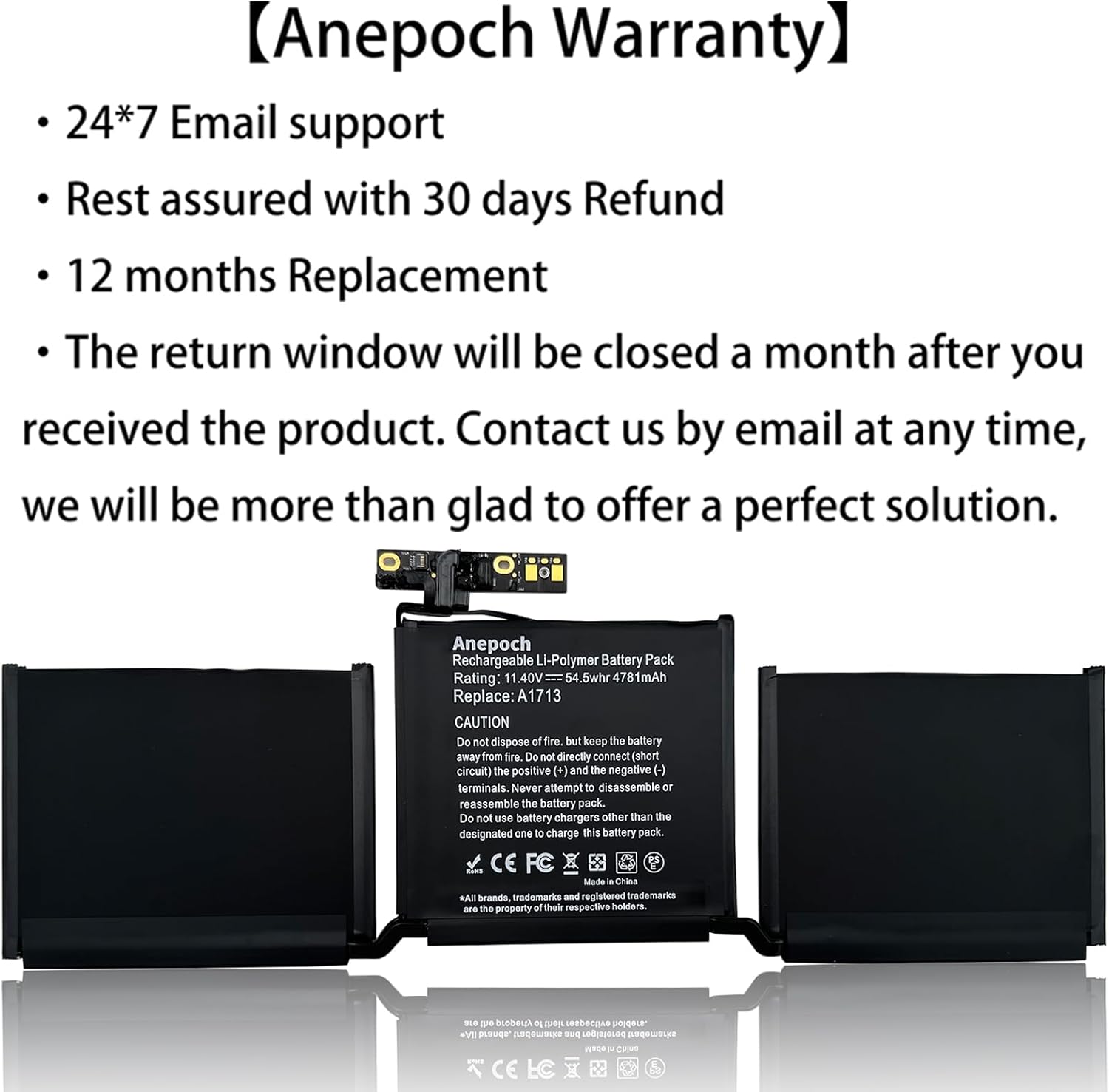 A1713 A1708 Laptop Battery Replacement for MacBook Pro 13 Inch A1708 [Late 2016, Mid 2017] EMC 2978 3164 MPXQ2LL MLL42LL MLUQ2LL MPXR2LL MPXU2LL MacBookPro13,1 14,1 11.4V 54.5Wh 4781mAh