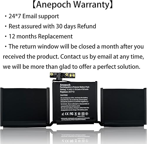 Miniatura 2 de Anepoch Batería de repuesto para MacBook Pro de 13 pulgadas A1708 finales de 2016, mediados de 2017 EMC 2978 3164 MPXQ2LL MLL42LL MLUQ2LL MPXR2LL