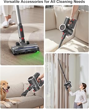 Cordless Vacuum Cleaner, Stick Vacuum Rechargeable, 550W 45KPA Powerful Suction Lightweight Vacuum Cleaners for Home, Anti-Tangle, Self Standing for Pet Hair Hardwood Floor Carpet - Sliver
