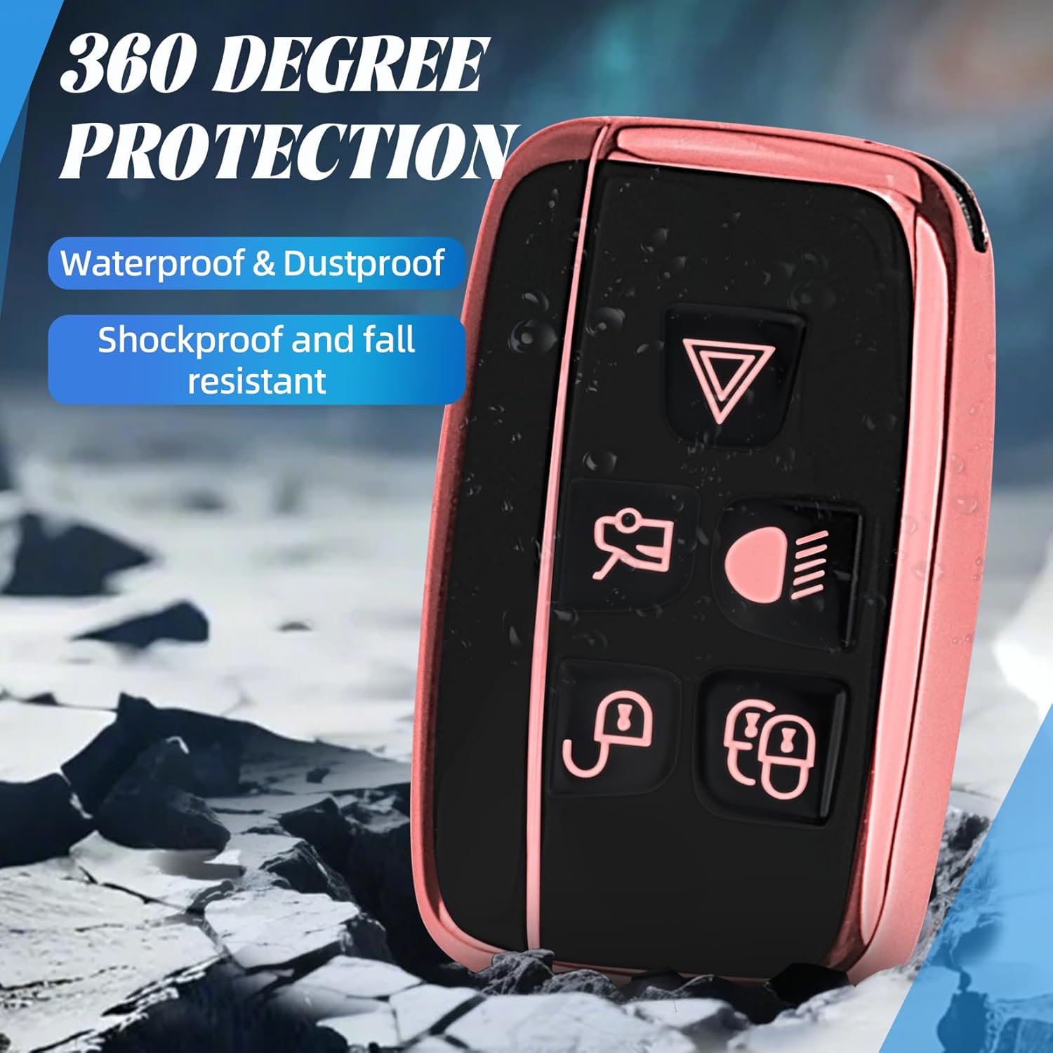 for Range Rover Key Fob Cover with Car Keychain ,Soft TPU Car Key Case Compatible with LR4 Sport Evoque for Jaguar XF XJ XJL F-pace, 5 Buttons for Jaguar Key Cover - Image 5