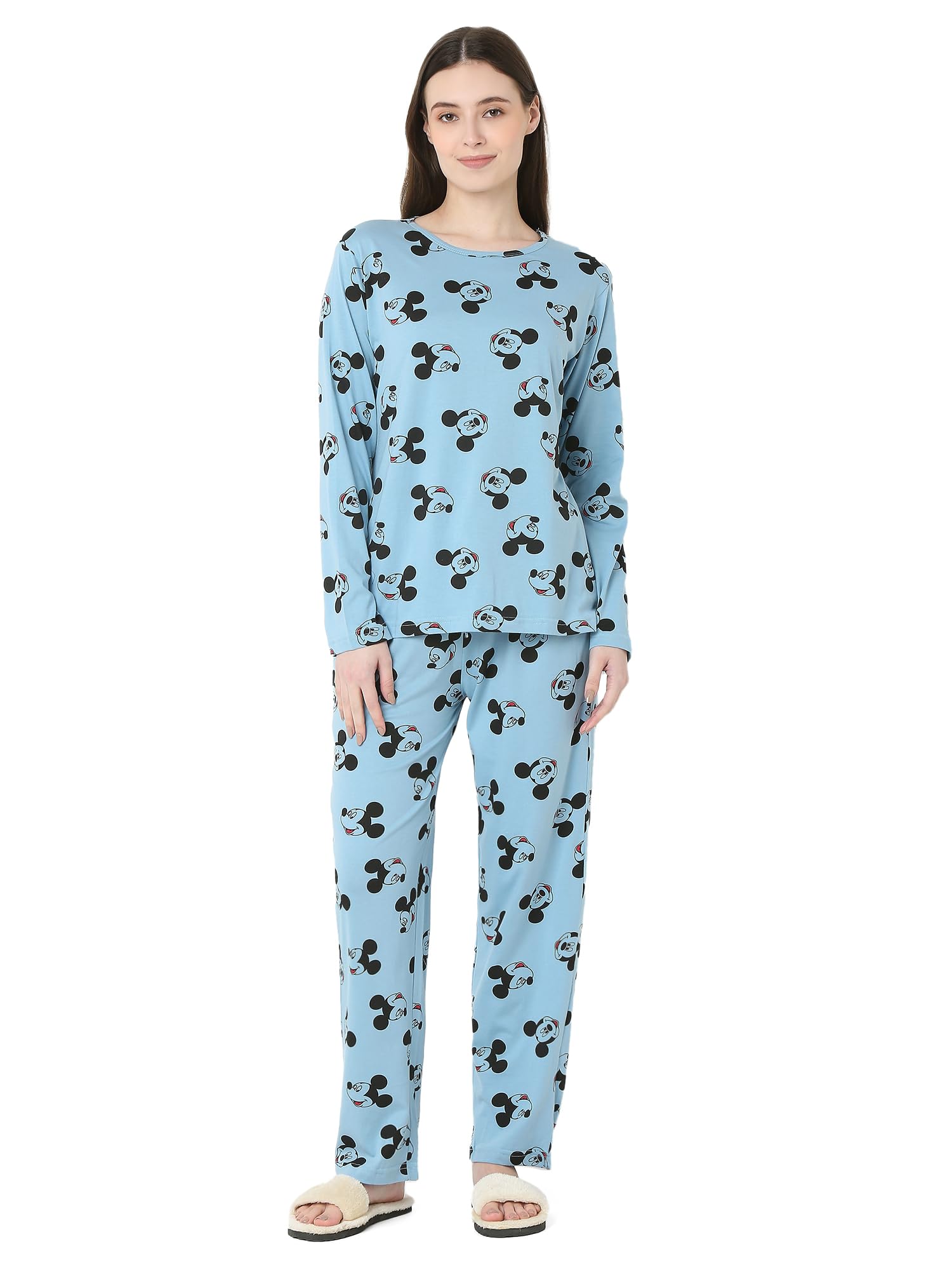 Women's Cotton Mickey Mouse Print Pastel Blue Color Full Sleeves Night Suit.-image-33