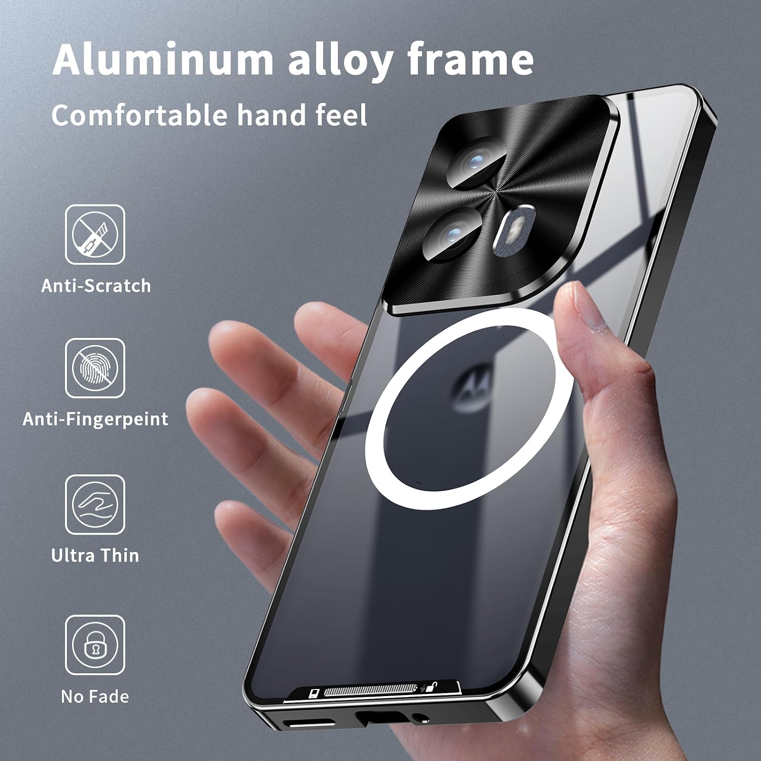 Metal Case for Motorola Edge (2024), Military-Grade Metal Bumper Shockproof Translucent Cover Matte PC Back Cover with Magnetic Wireless Chager Camera Lens Protection for Motorola Edge 2024 (Black)
