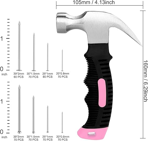 Miniatura 2 de KURUI 700 uñas pequeñas para colgar fotos y martillo pequeño de 8 onzas para mujeres, herramienta rosa para colgar lienzo, arte de pared