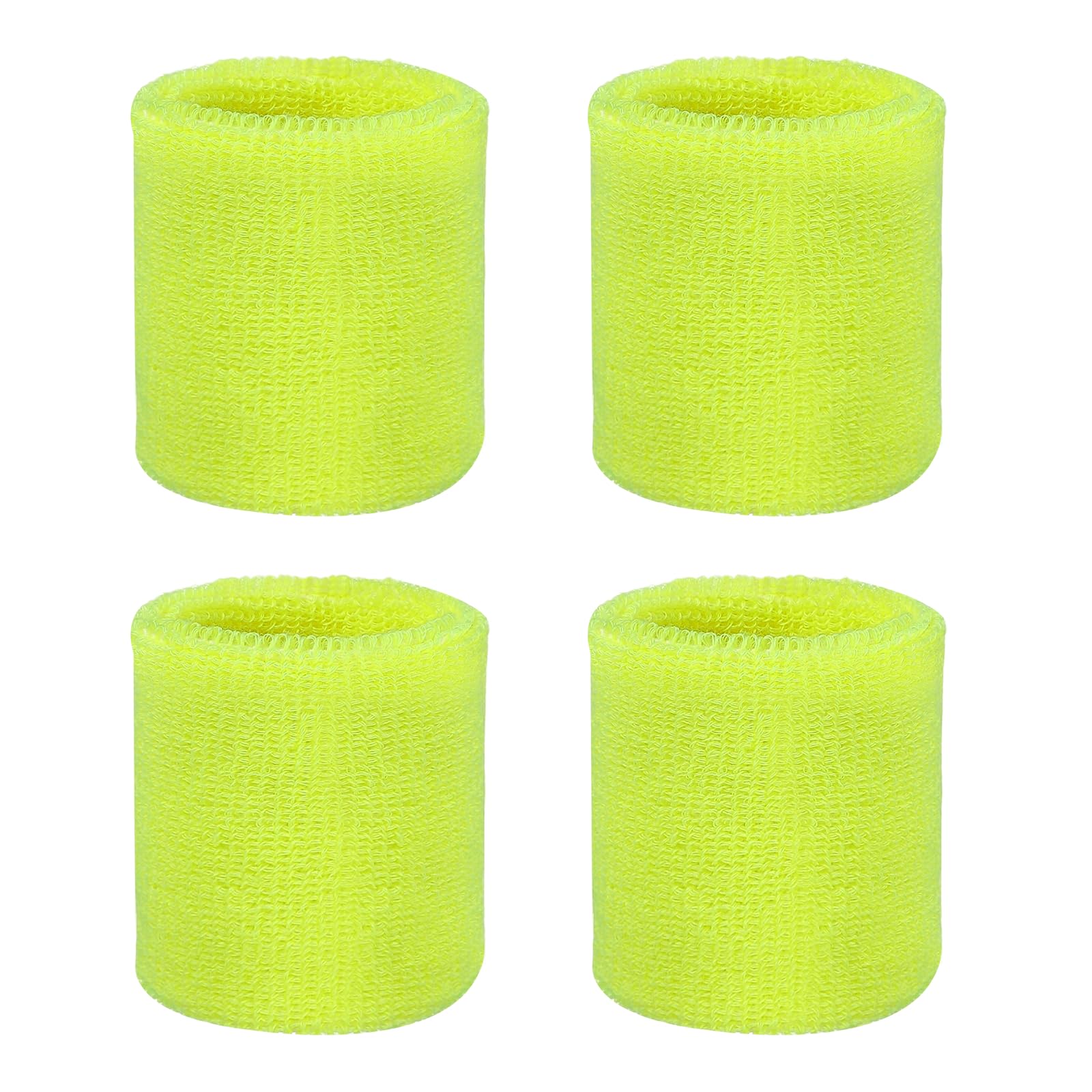 YELARXI Wristbands Sweatbands, Wrist Bands for Sweat Sports Wristbands 3x3 in & 4 Pack & Fluorescent Yellow-Fitting for (Tennis/Basketball/Football/Running/Working Out/Men & Women)