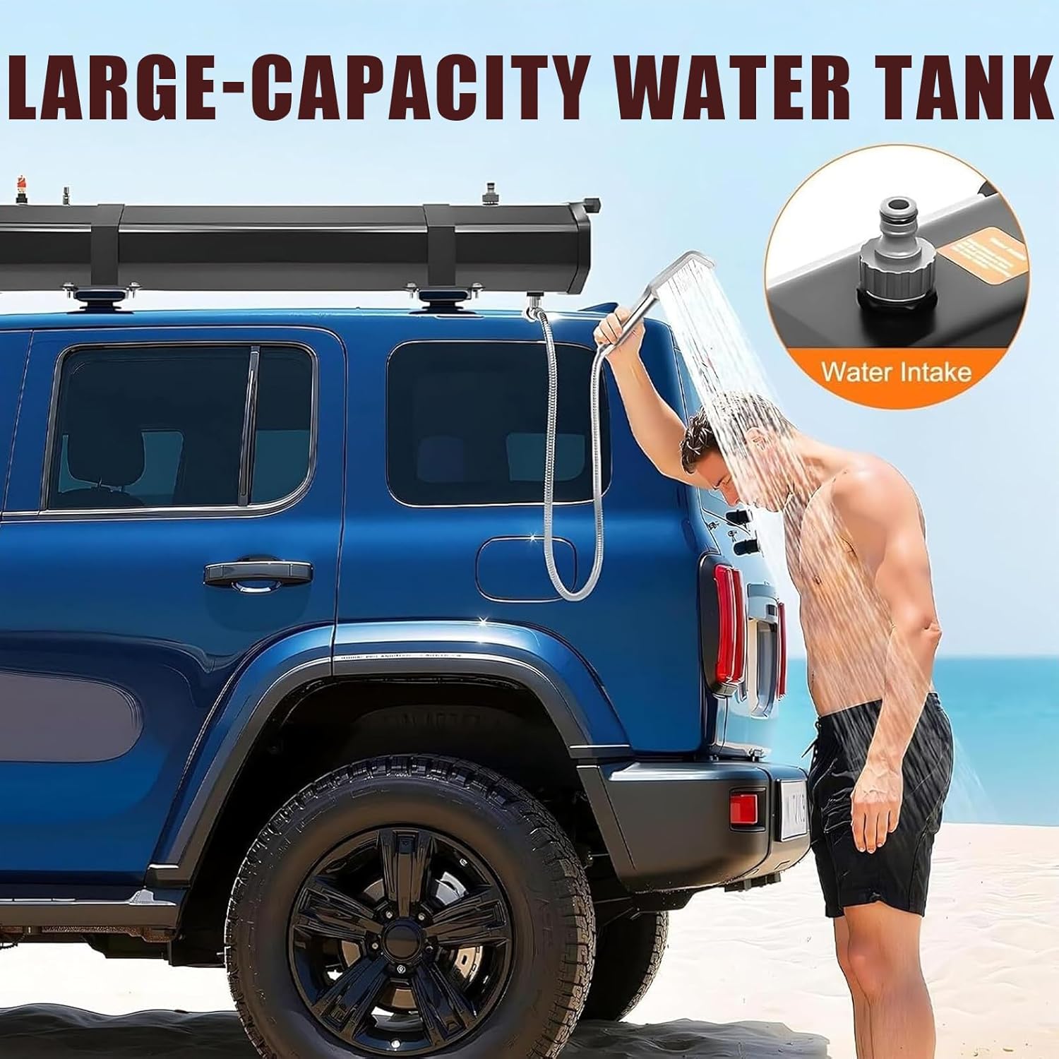 Portable Solar Camping Shower 18L/20L/30L Pressurized Water Tank with Shower Head & Hose for Outdoor Hiking Beach RV Travel