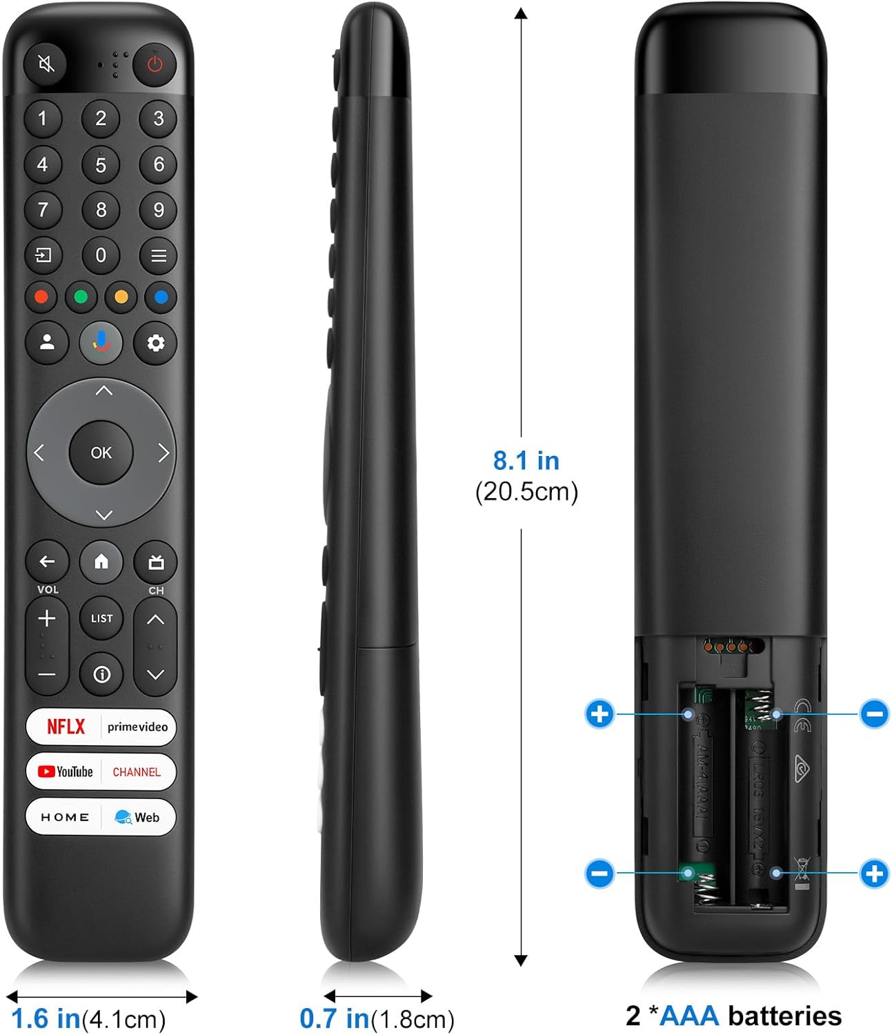 Назад view of the LOUTOC remote control showing the battery compartment for two AAA batteries.