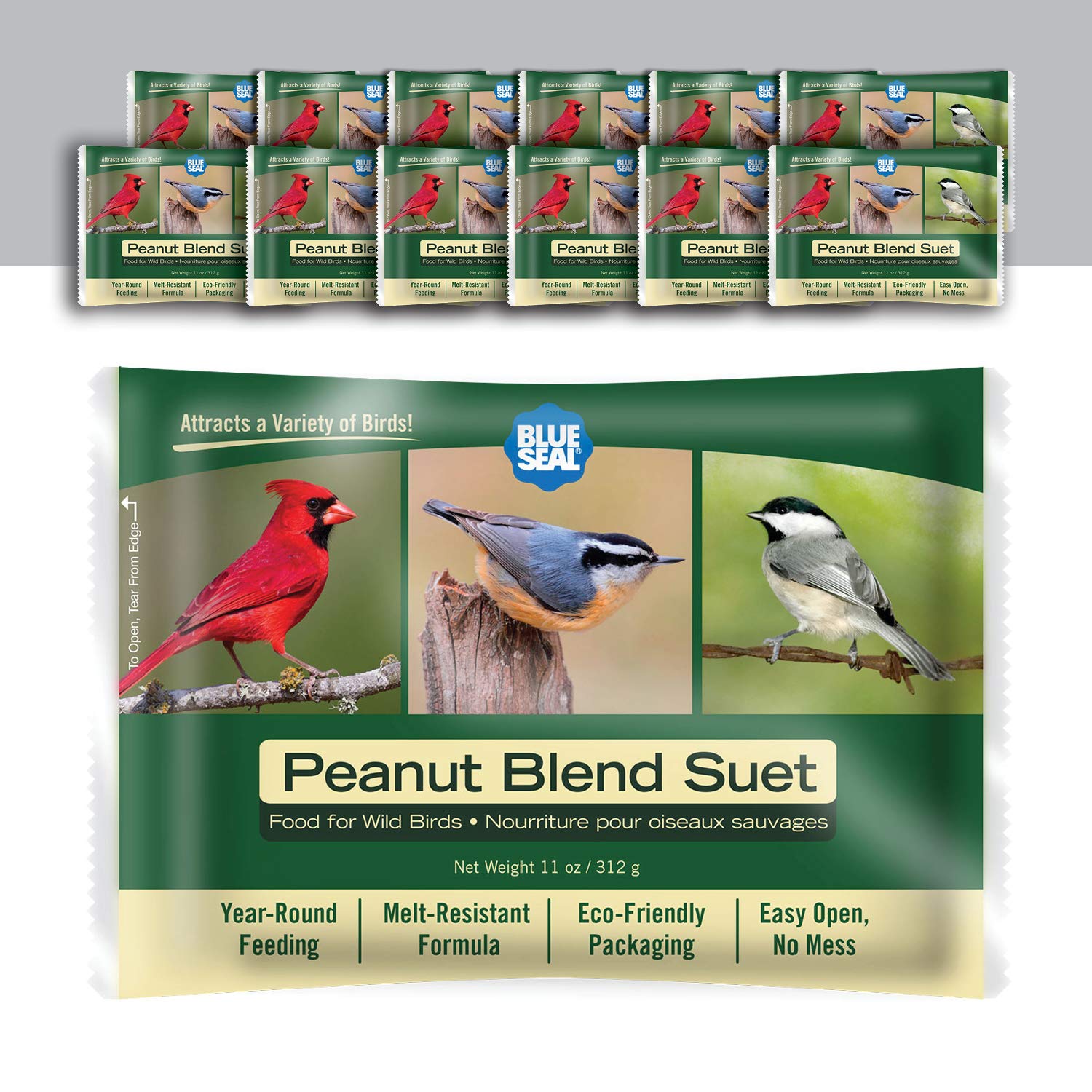 Blue Seal Peanut Blend Suet Cakes for Wild Birds - No Mess Suet Feed, Food for Woodpeckers, Cardinals, Siskins, Sparrows & More - 11oz Suet Feeder,