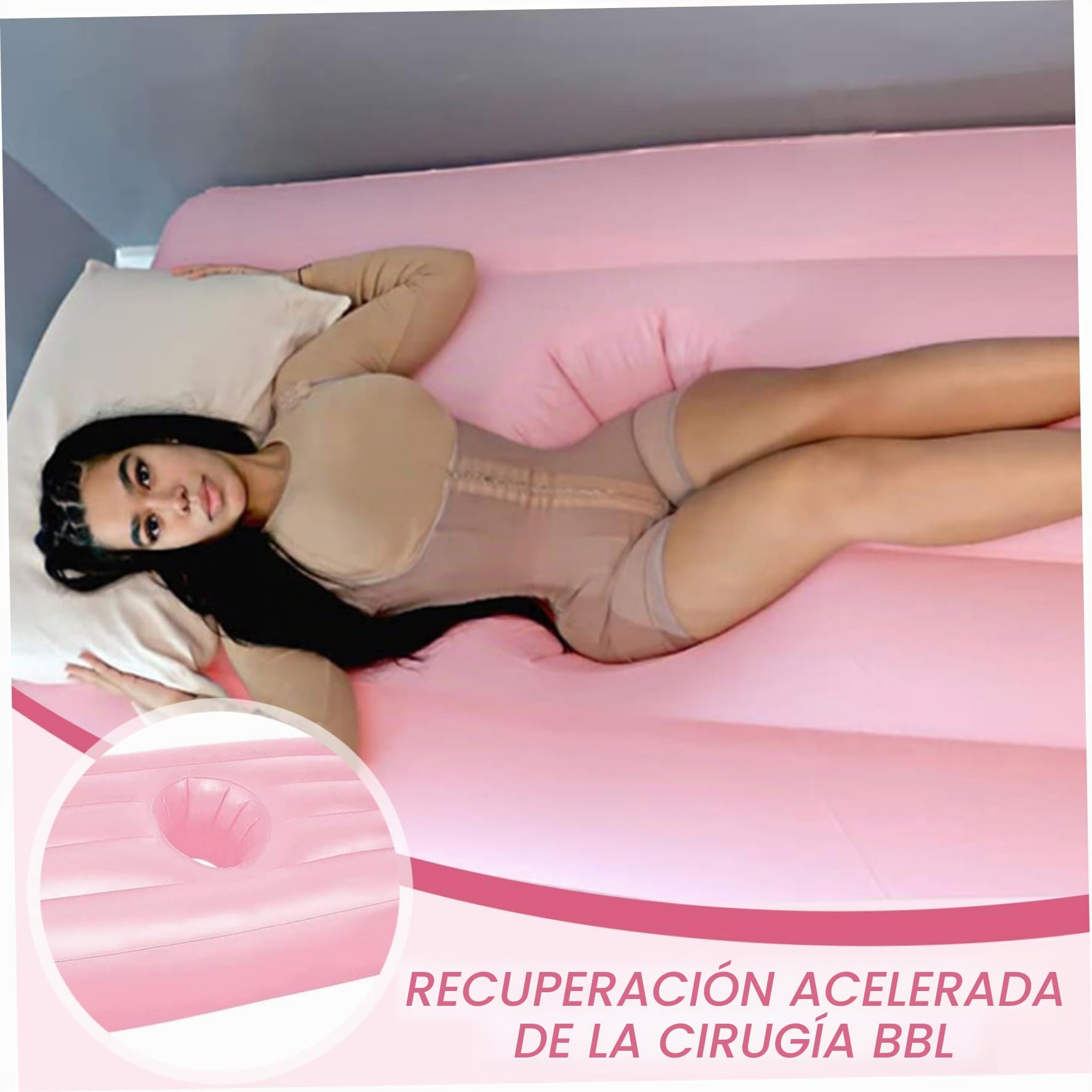Bbl Bed - Silla elástica de PVC antidesgaste para recuperación postoperatoria, cama portátil con agujero para levantamiento de glúteos brasileño y apoyo postnatal para dormir