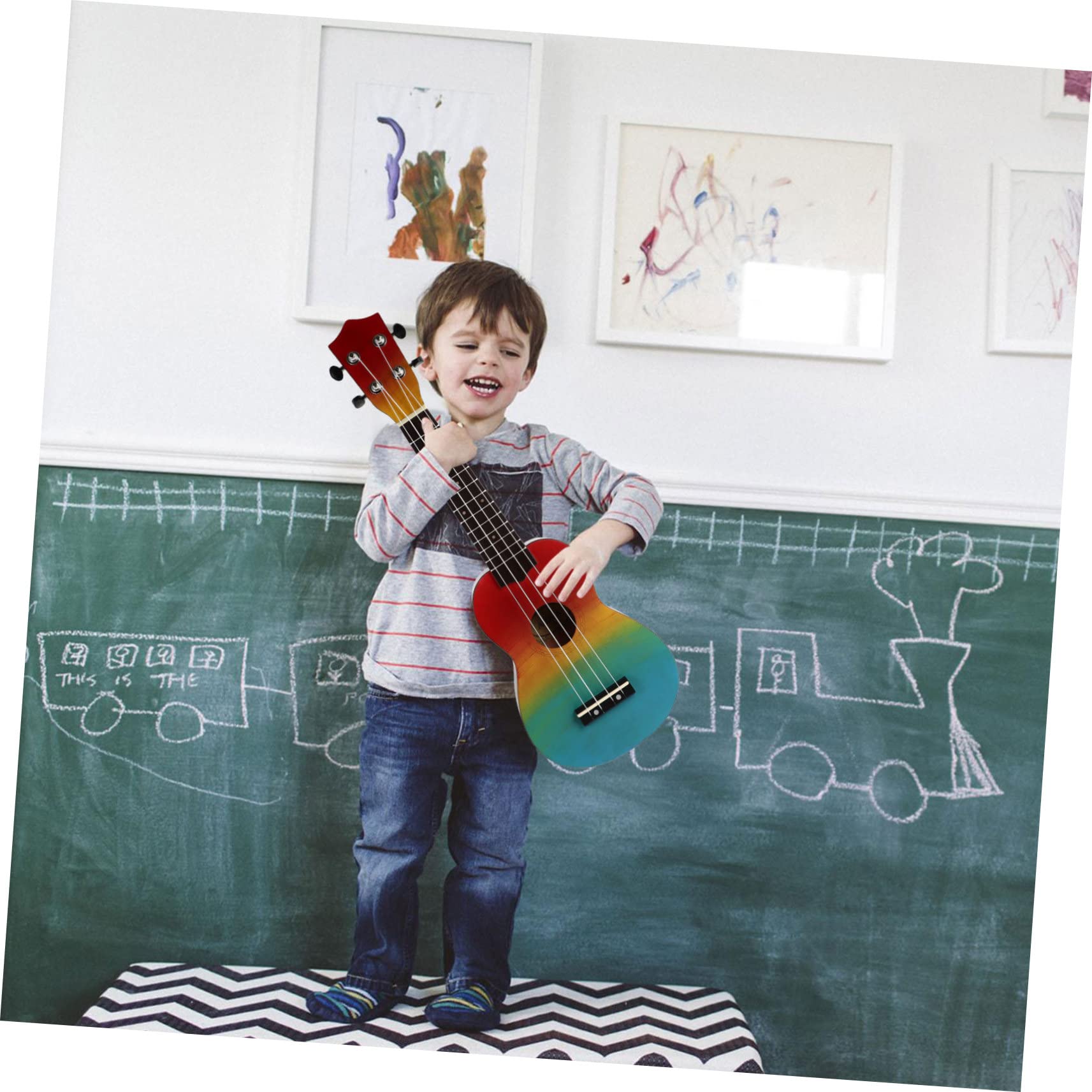 minkissy 21 Zoll Regenbogen Ukulele Satz für Anfänger Handgefertigte Akustik Gitarre mit Rucksack Leicht und Tragbar Musikinstrument für Kinder und Erwachsene