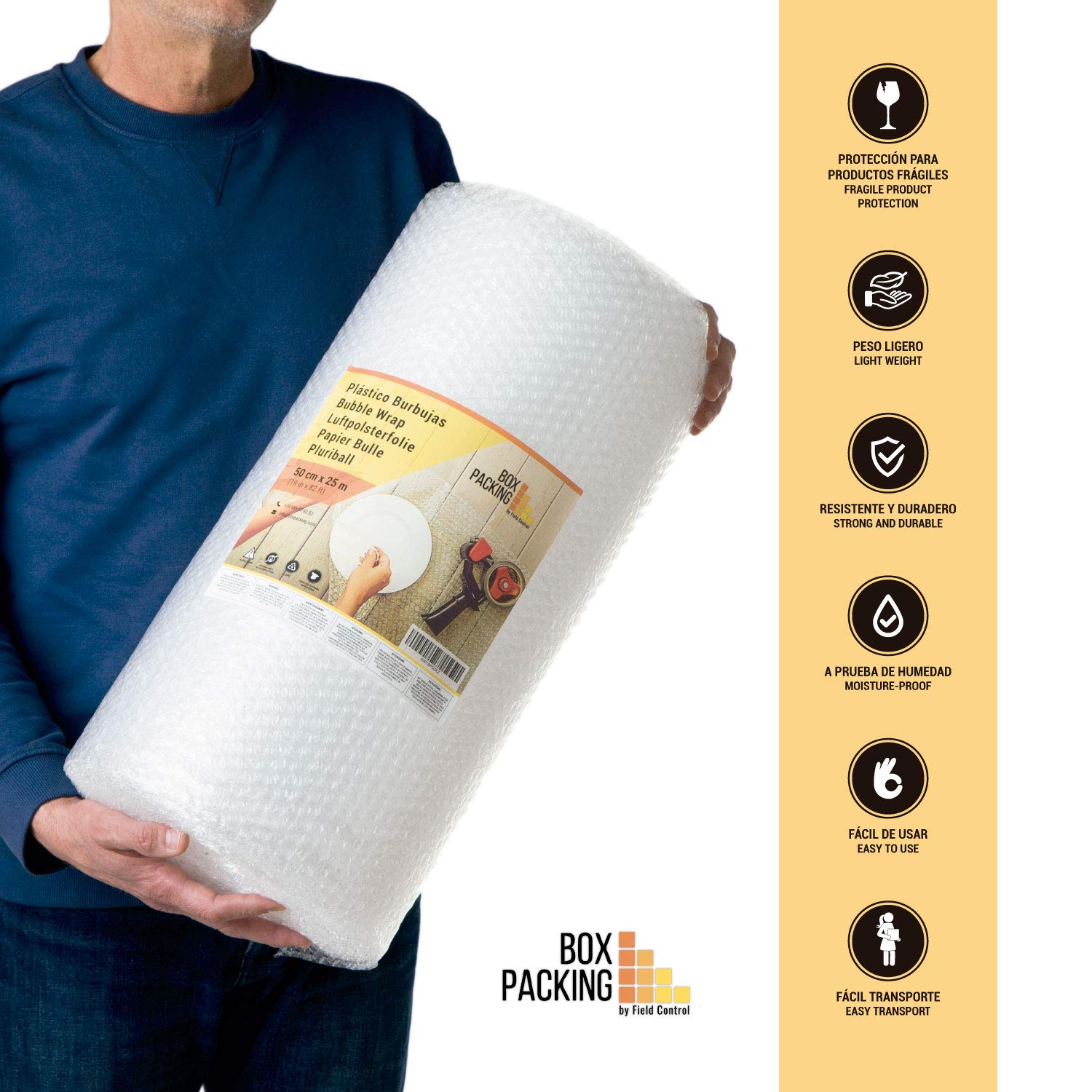 BOXPACKING | Papel Burbujas Embalaje Mudanza | Plástico Burbujas | 50 cm x 25 m | Rollo burbujas Embalaje | Bubble Wrap | Protección de objetos frágiles para envíos y mudanza | Burbuja 1 cm (50 g/m²)