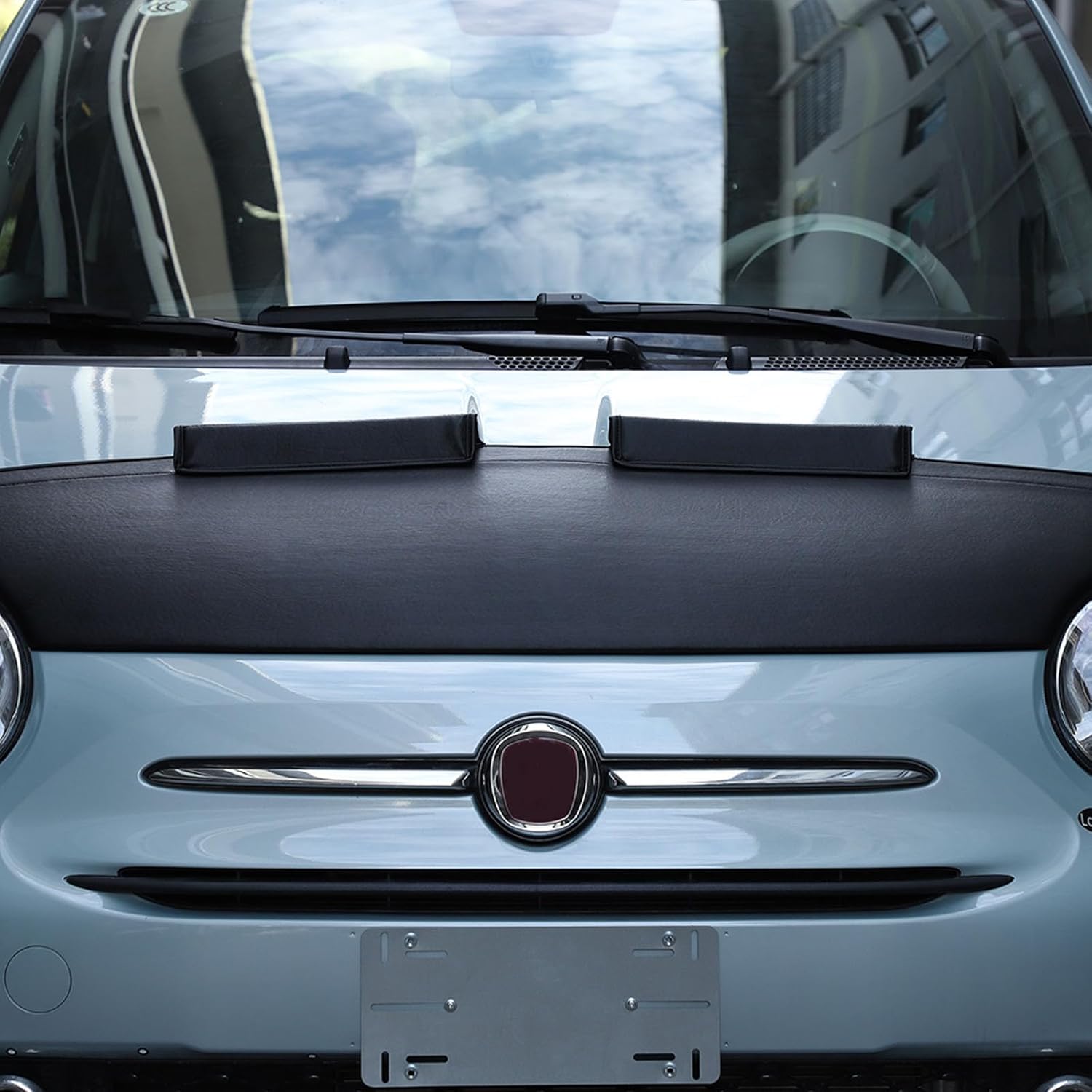 Car Bonnet Hood Protector Bra Compatible with Fiat 500 2007-2024,Leather Front End Nose Mask Bonnet Bra 1PCS,Black Engine Cover Anti Scratch Mask Exterior Accessories