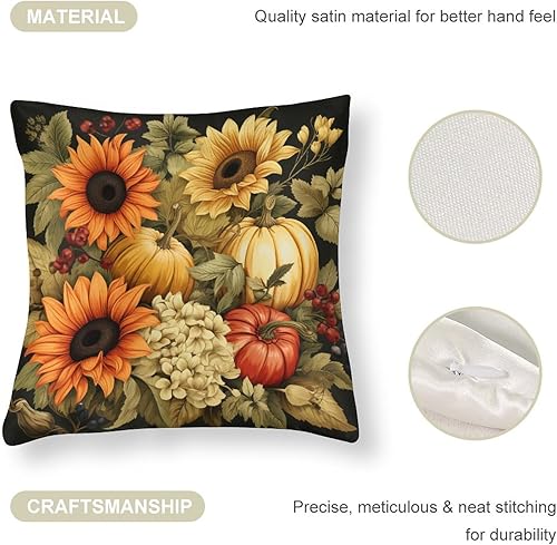 Miniatura 4 de Funda de almohada cuadrada de 18 x 18 pulgadas, diseño de calabaza fresca de granja, girasol, funda de cojín moderna de satén de cosecha de otoño
