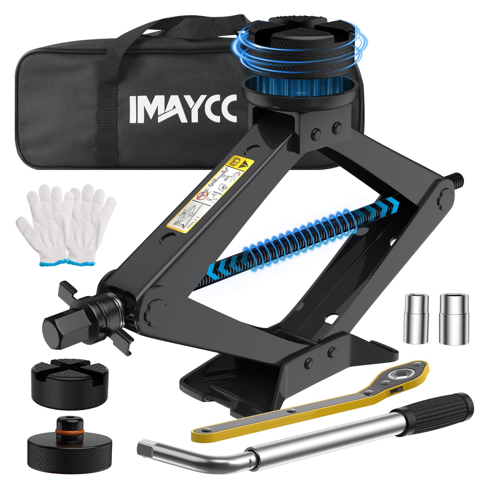 IMAYCC Nuevo Gato para Coche 2.5T/2500kg, Kit de Gato Coche Universal con 2 Piezas Bloque de Goma, Portátil Kit de Emergencia con Llave de Tuercas de Rueda para SUV MPV Tesla